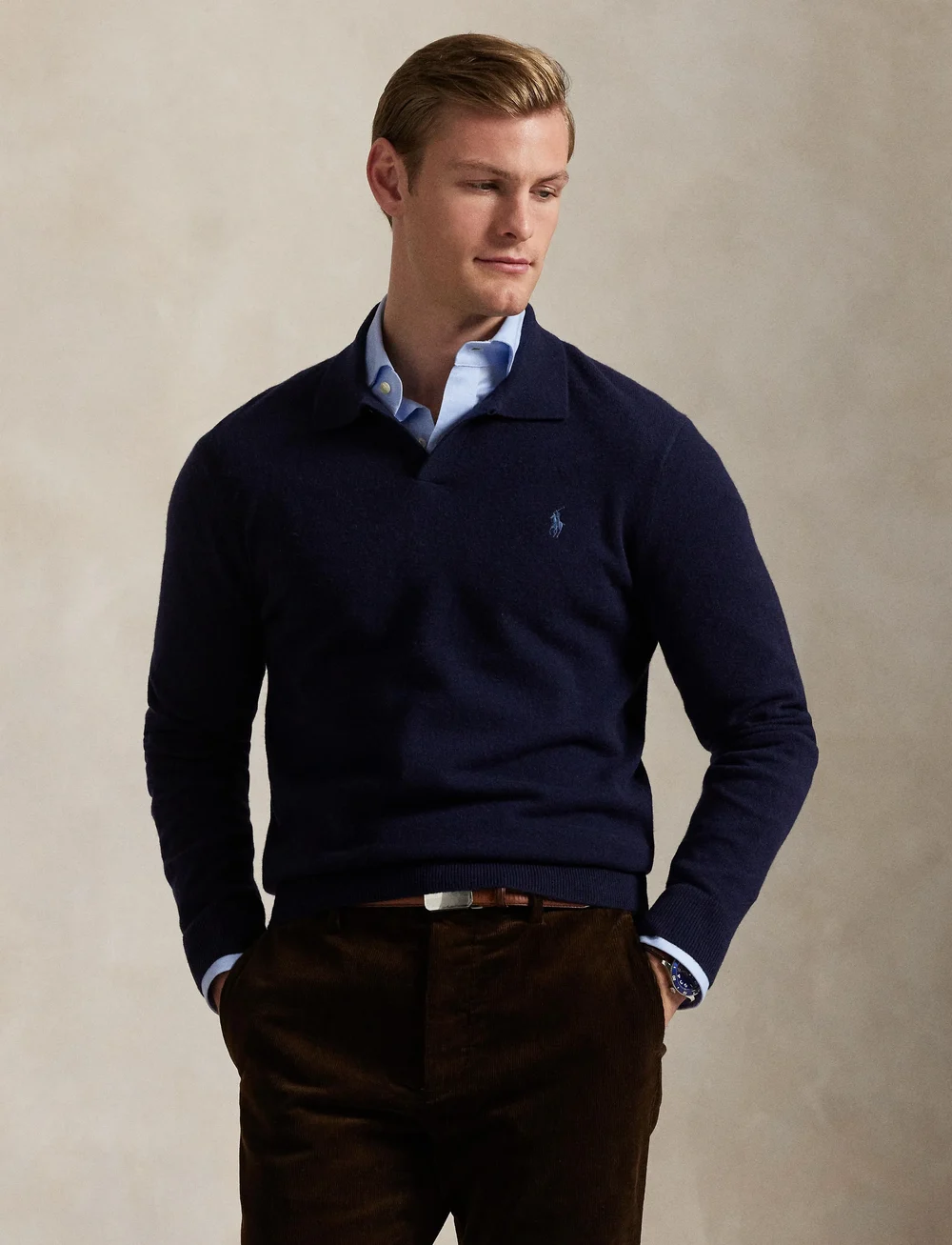Polo Ralph Lauren - Wool Johnny-Collar Sweater - gestrickte polohemden - hunter navy - 3