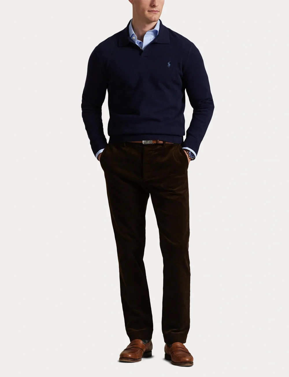 Polo Ralph Lauren - Wool Johnny-Collar Sweater - gestrickte polohemden - hunter navy - 4