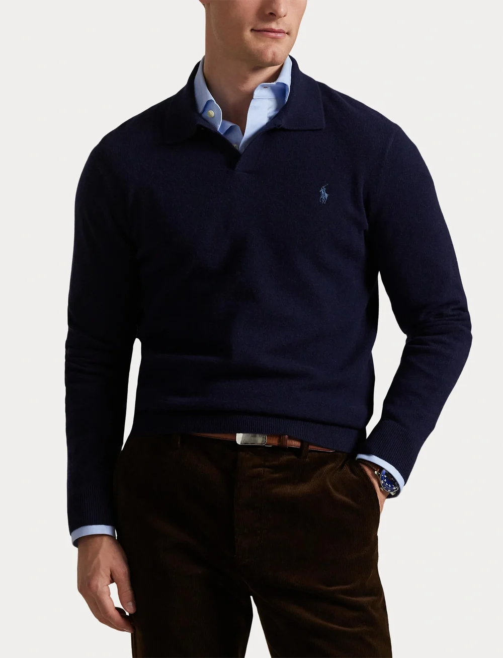 Polo Ralph Lauren - Wool Johnny-Collar Sweater - gestrickte polohemden - hunter navy - 5