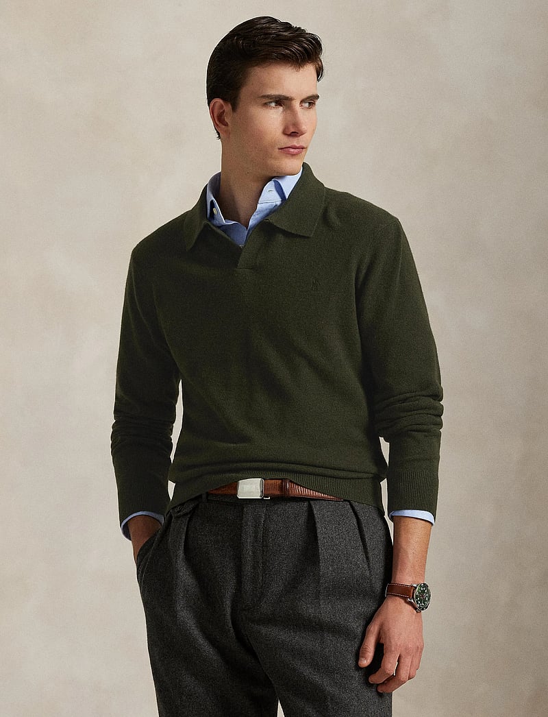 Polo Ralph Lauren - Wool Johnny-Collar Sweater - stickade pikéer - leaf green heathe - 3