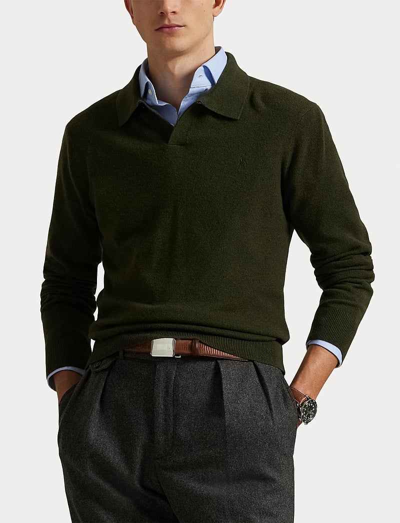 Polo Ralph Lauren - Wool Johnny-Collar Sweater - stickade pikéer - leaf green heathe - 5