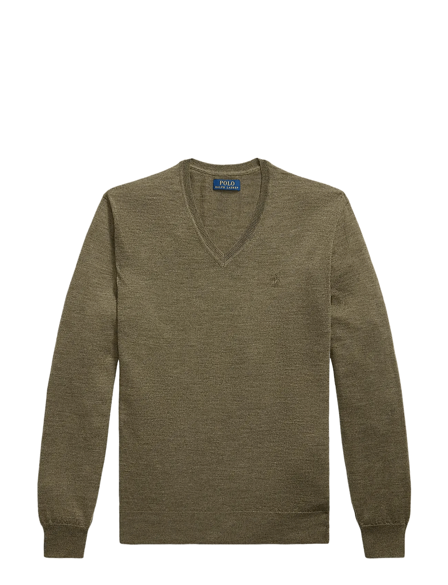 Polo Ralph Lauren - Slim Fit Washable Wool V-Neck Sweater - pulls col v - cargo olive heath - 1