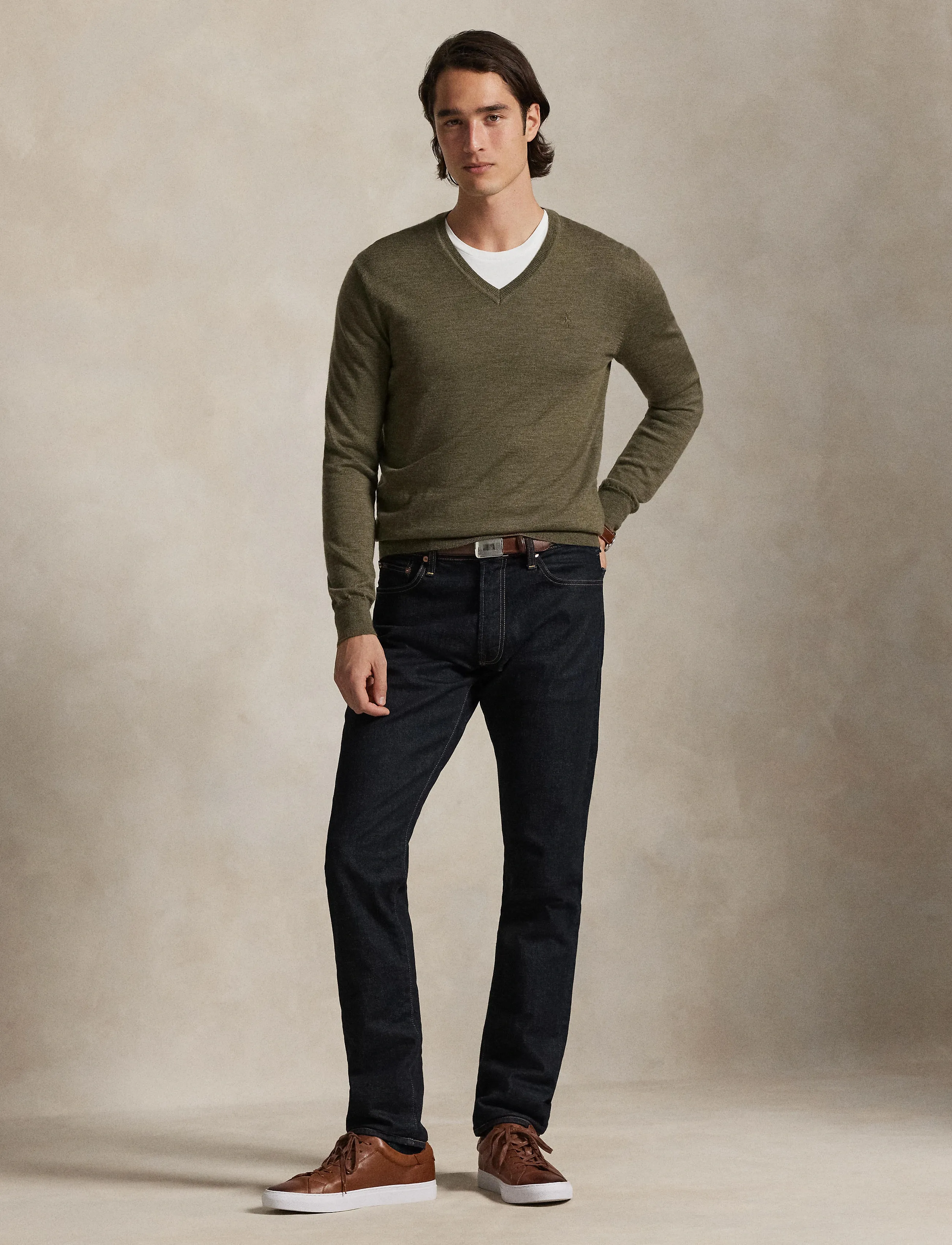 Polo Ralph Lauren Slim Fit Washable Wool V-Neck Sweater, XS, Knitwear, Khakigrün - V-necks, Männerswear