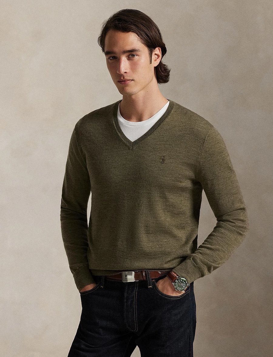 Polo Ralph Lauren - Slim Fit Washable Wool V-Neck Sweater - pulls col v - cargo olive heath - 3