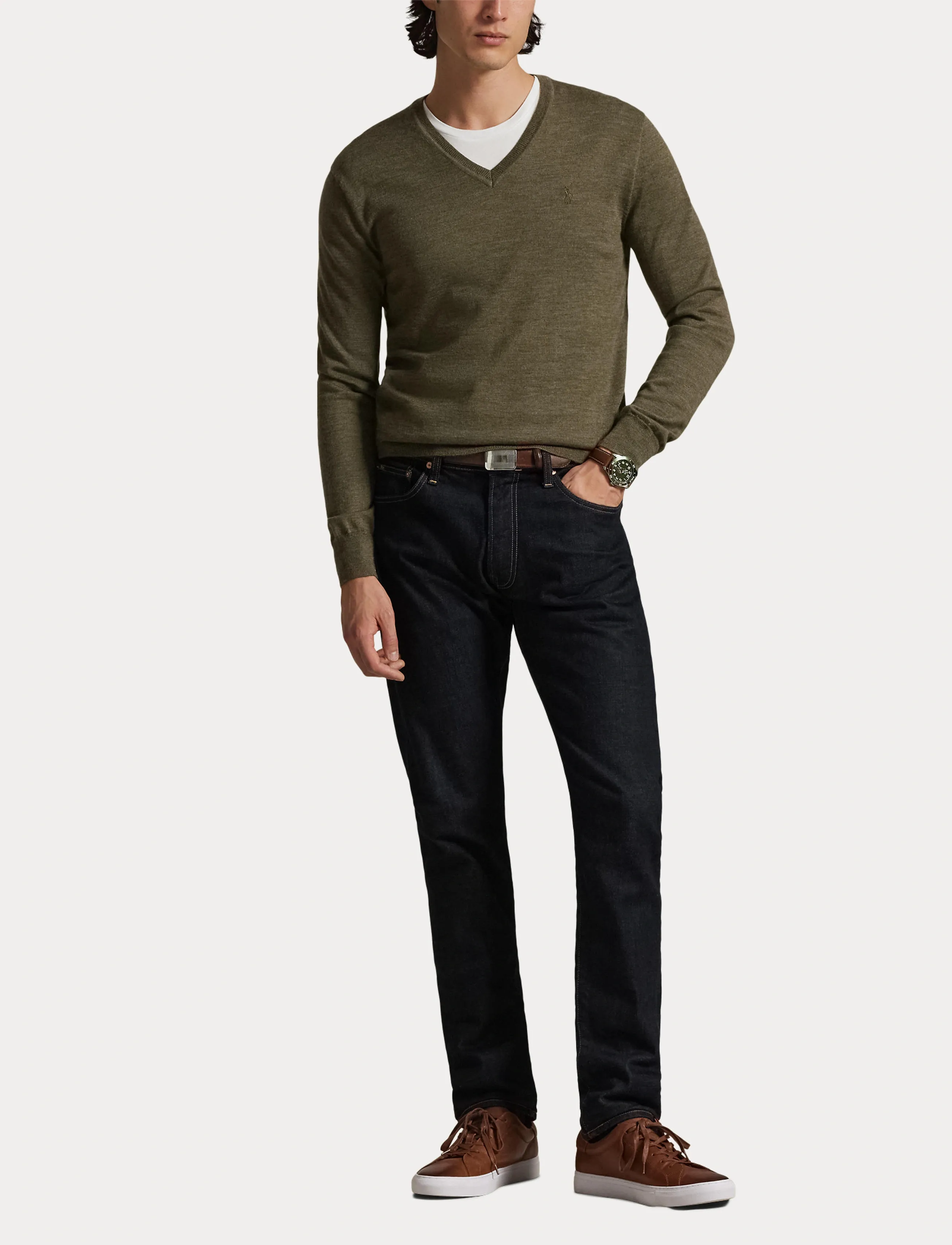 Polo Ralph Lauren - Slim Fit Washable Wool V-Neck Sweater - v-hals - cargo olive heath - 4