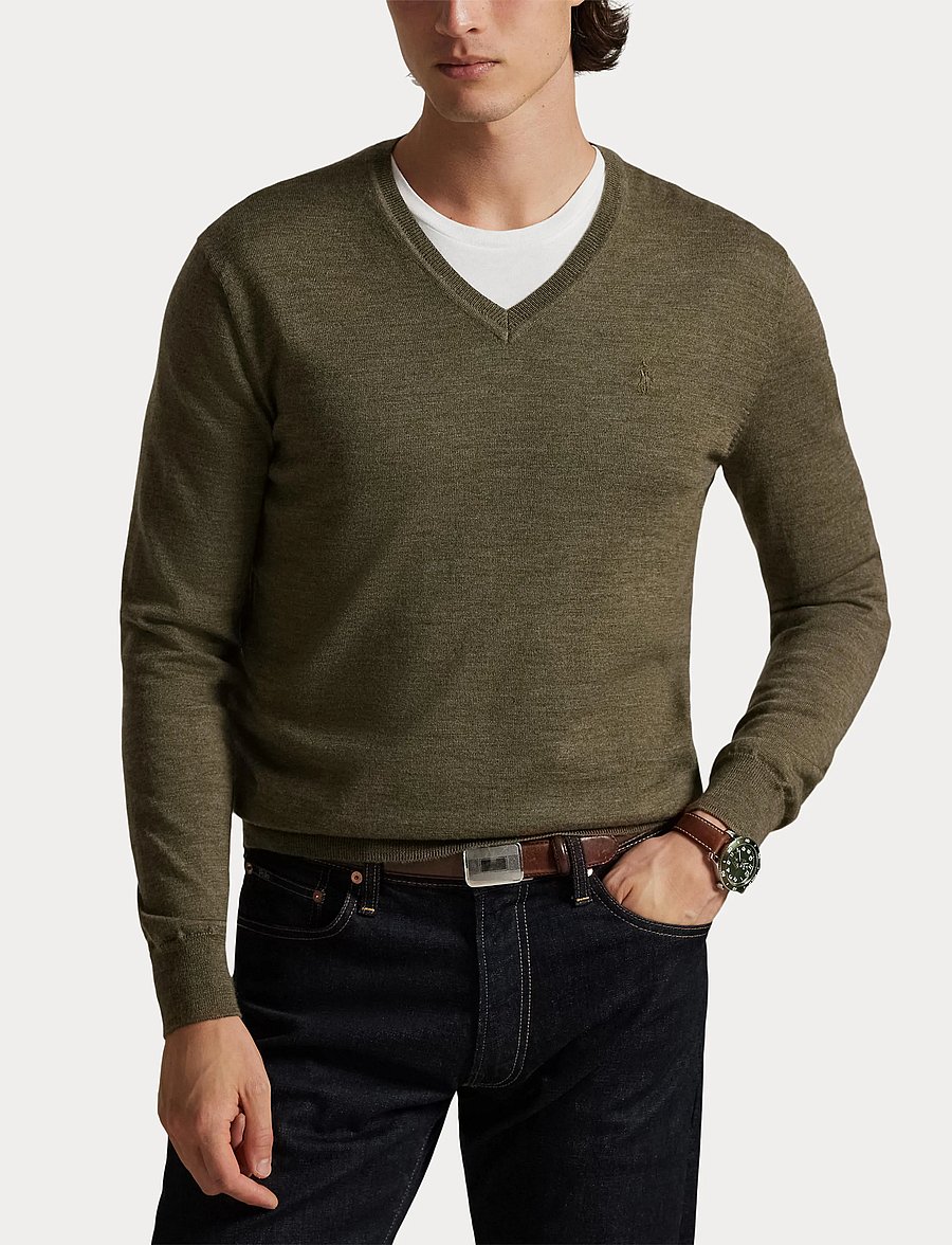 Polo Ralph Lauren - Slim Fit Washable Wool V-Neck Sweater - pulls col v - cargo olive heath - 5