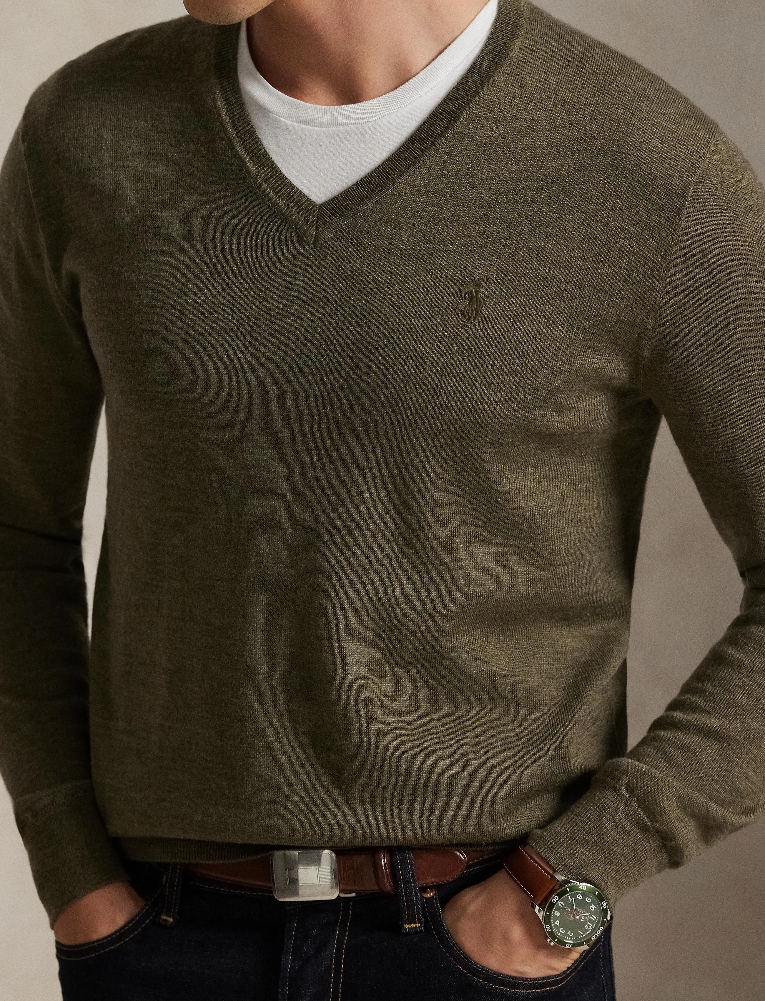 Polo Ralph Lauren Slim Fit Washable Wool V-Neck Sweater stickade tröjor herr – bild 7