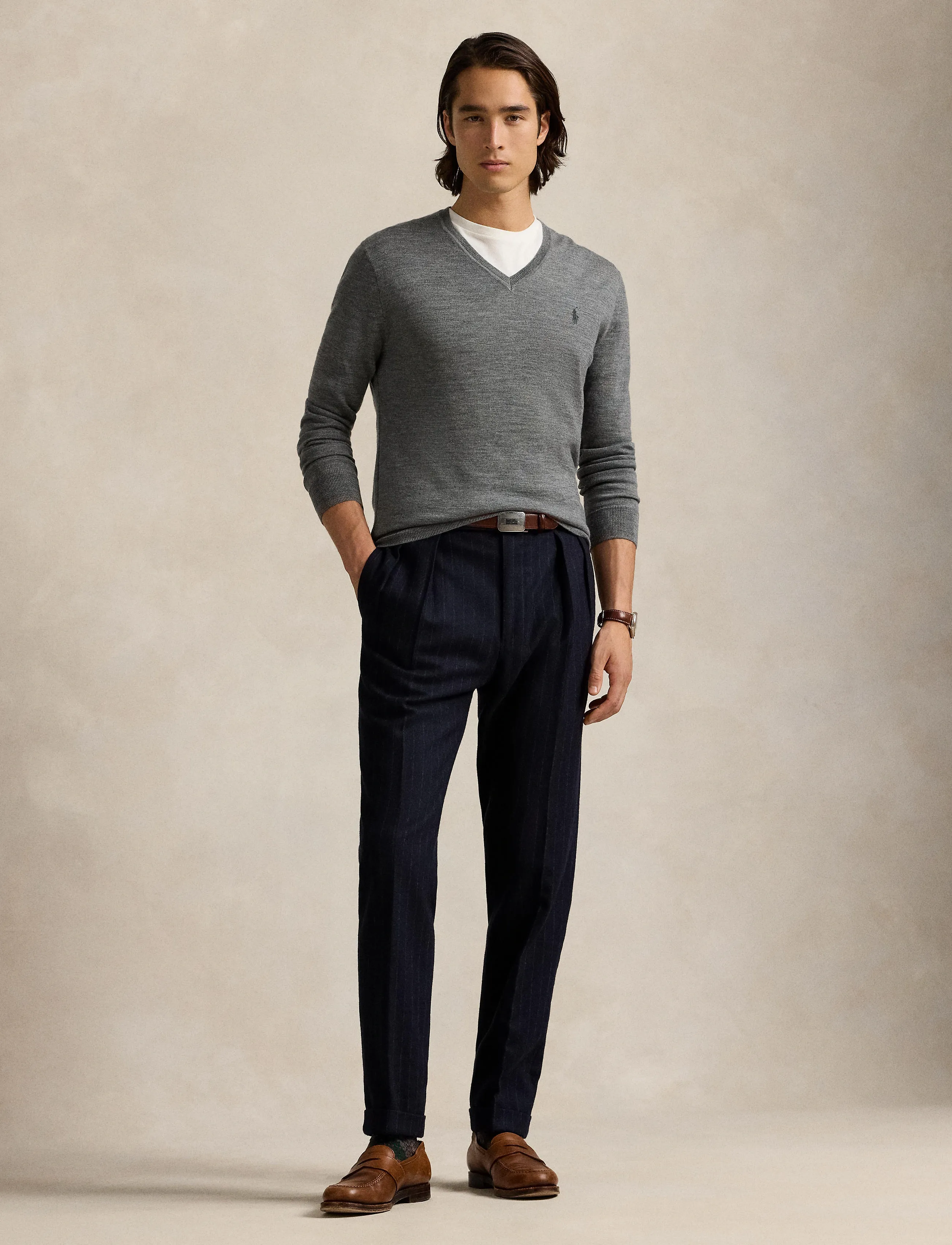 Polo Ralph Lauren Slim Fit Washable Wool V-Neck Sweater, XS, Knitwear, Grau - V-necks, Männerswear