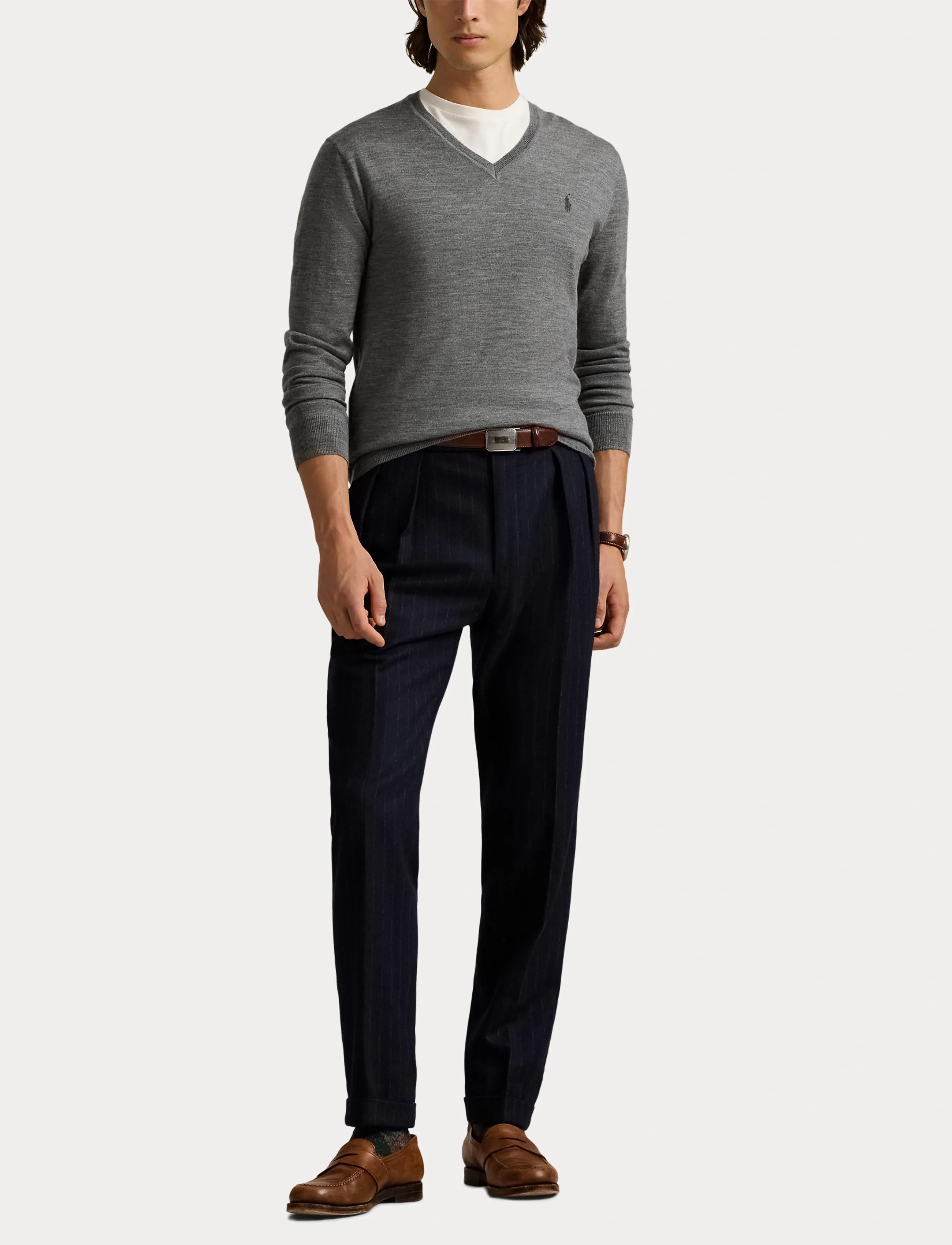 Polo Ralph Lauren - Slim Fit Washable Wool V-Neck Sweater - v-hals - fawn grey heather - 4