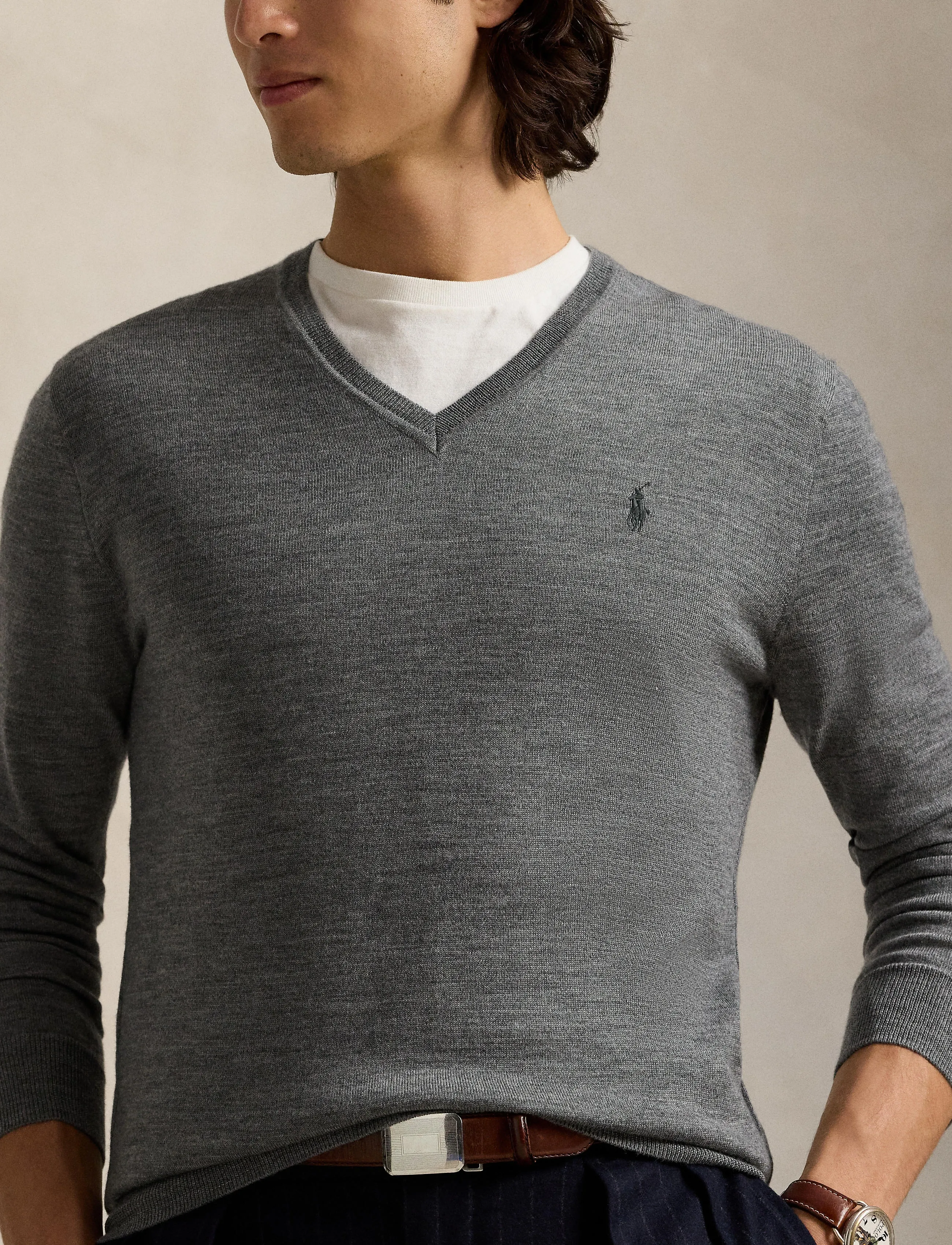 Polo Ralph Lauren Slim Fit Washable Wool V-Neck Sweater stickade tröjor herr – bild 7