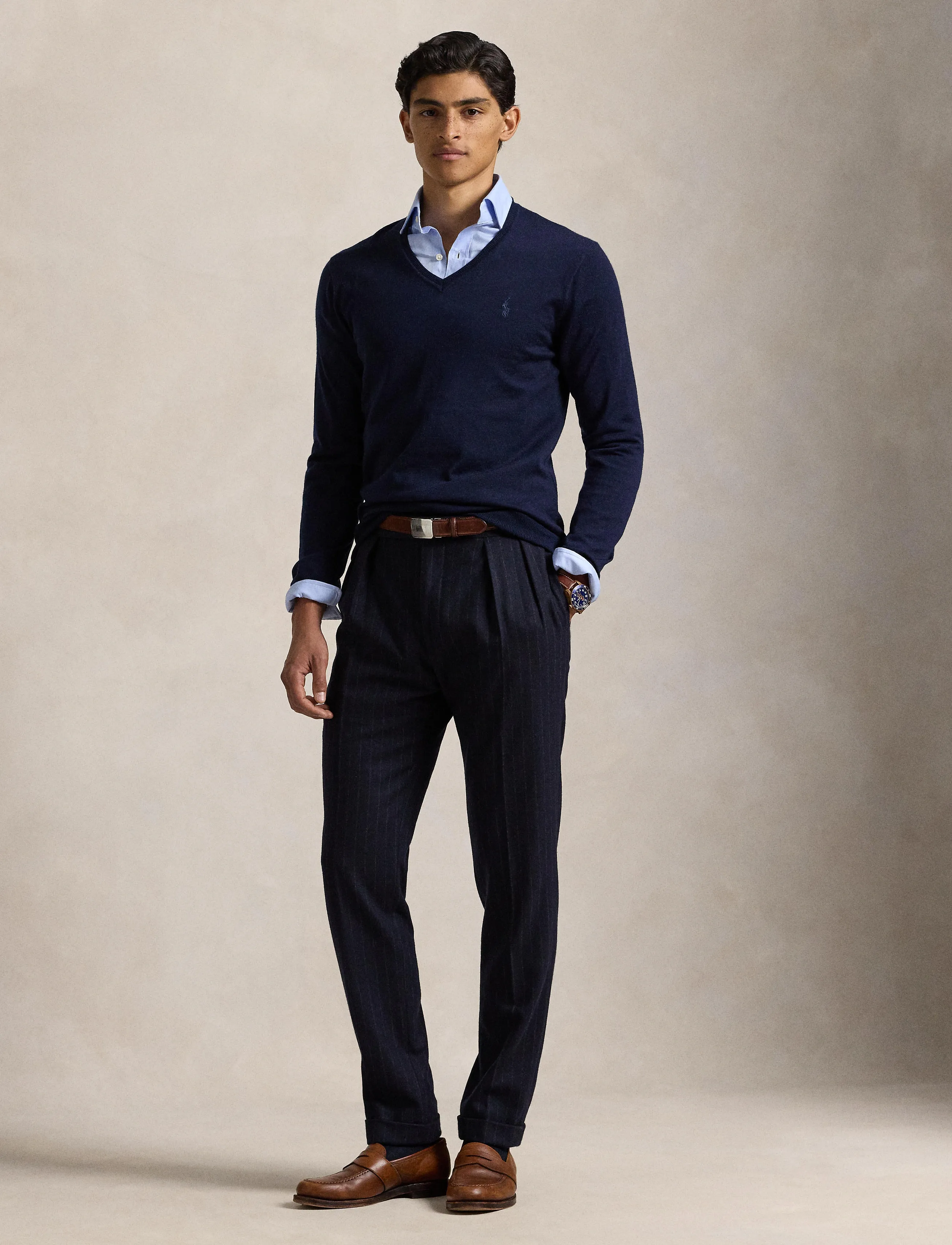 Polo Ralph Lauren Slim Fit Washable Wool V-Neck Sweater, M, Knitwear, Marineblau - V-necks, Männerswear