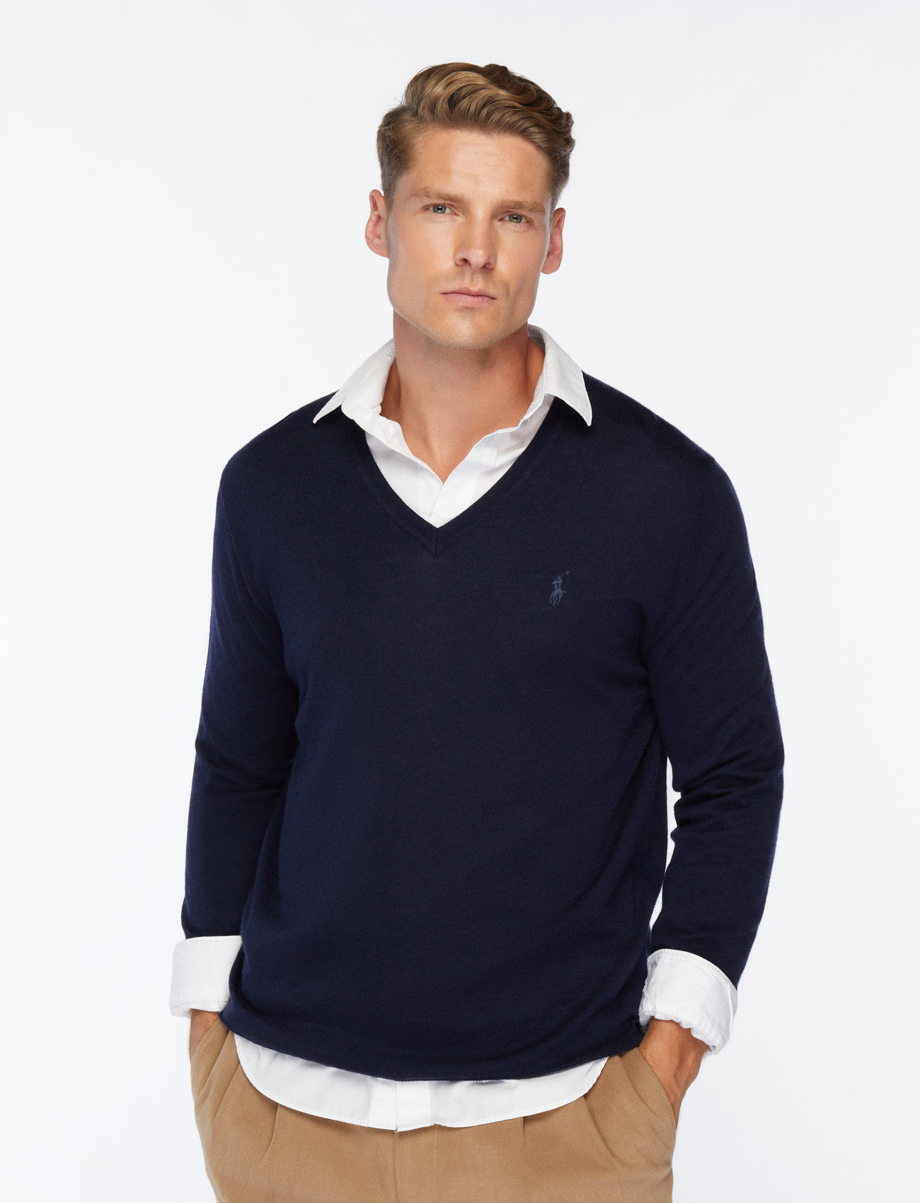 Polo Ralph Lauren - Slim Fit Washable Wool V-Neck Sweater - v-ringat - hunter navy - 0
