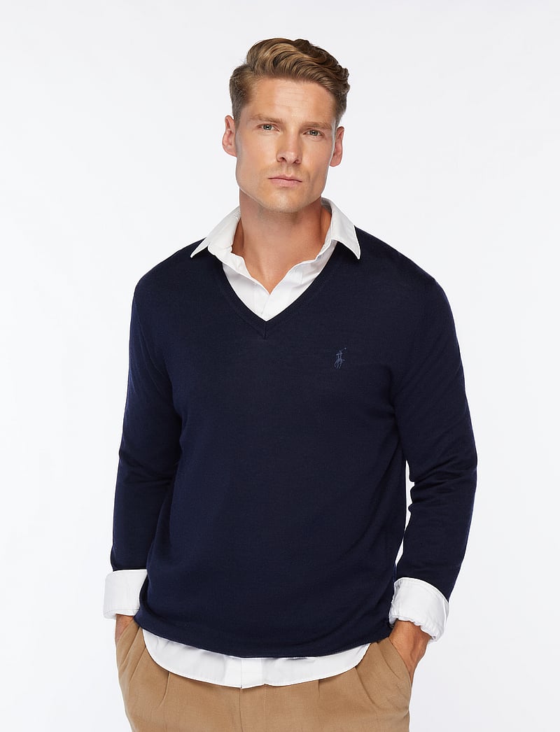 Polo Ralph Lauren - Slim Fit Washable Wool V-Neck Sweater - v-hals - hunter navy - 0