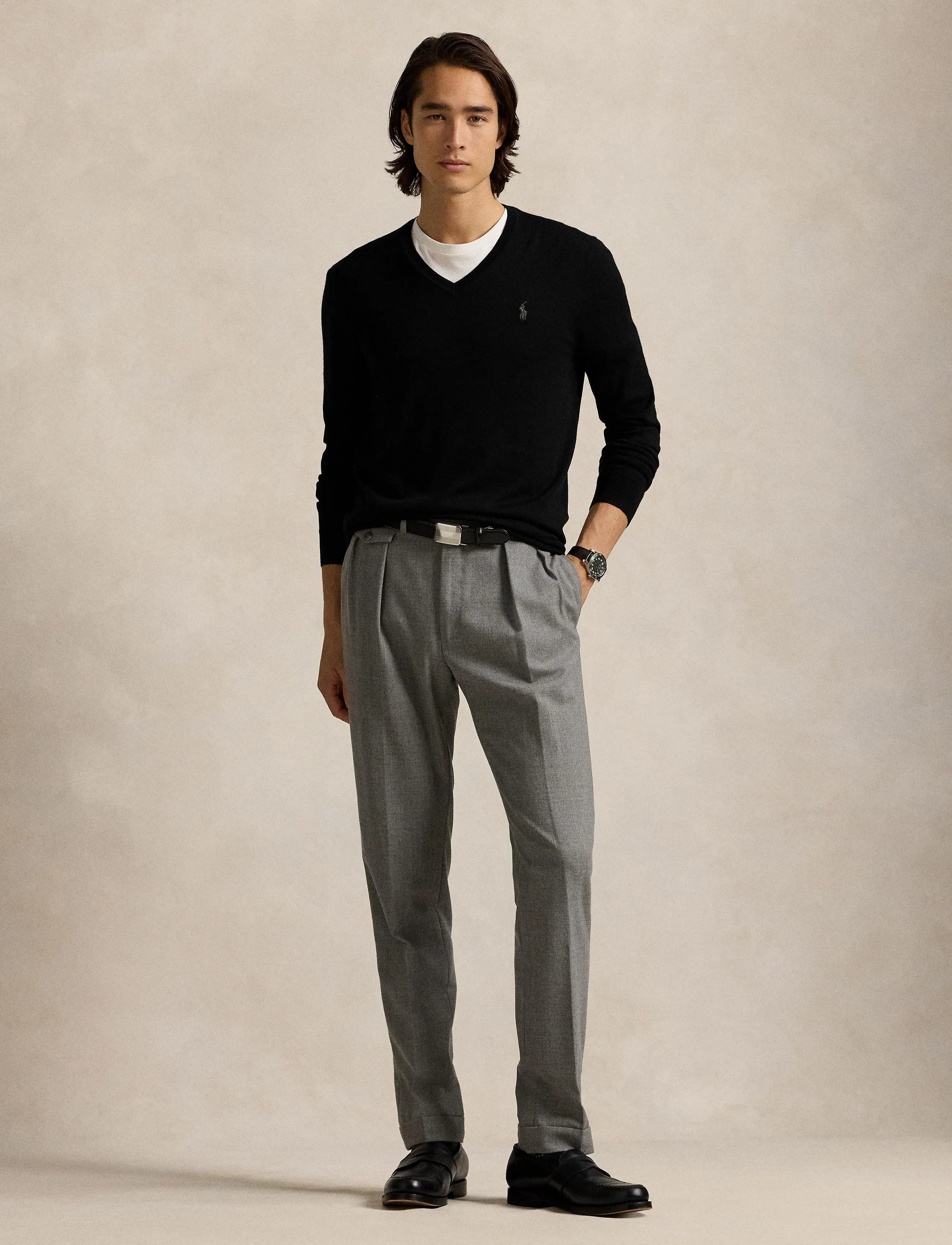 Polo Ralph Lauren Slim Fit Washable Wool V-Neck Sweater, XS, Knitwear, Schwarz - V-necks, Männerswear