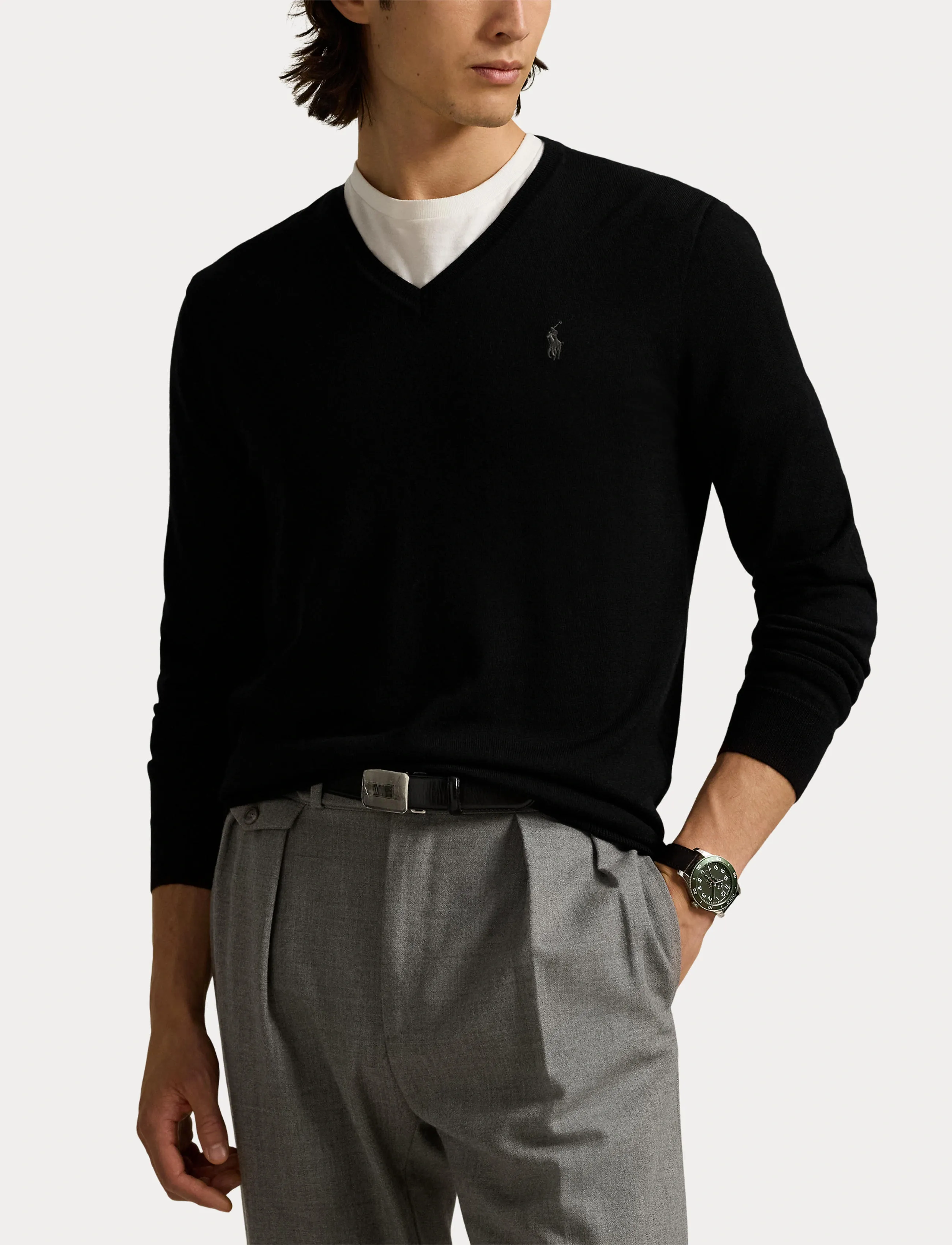 Polo Ralph Lauren - Slim Fit Washable Wool V-Neck Sweater - v-hals - polo black - 5