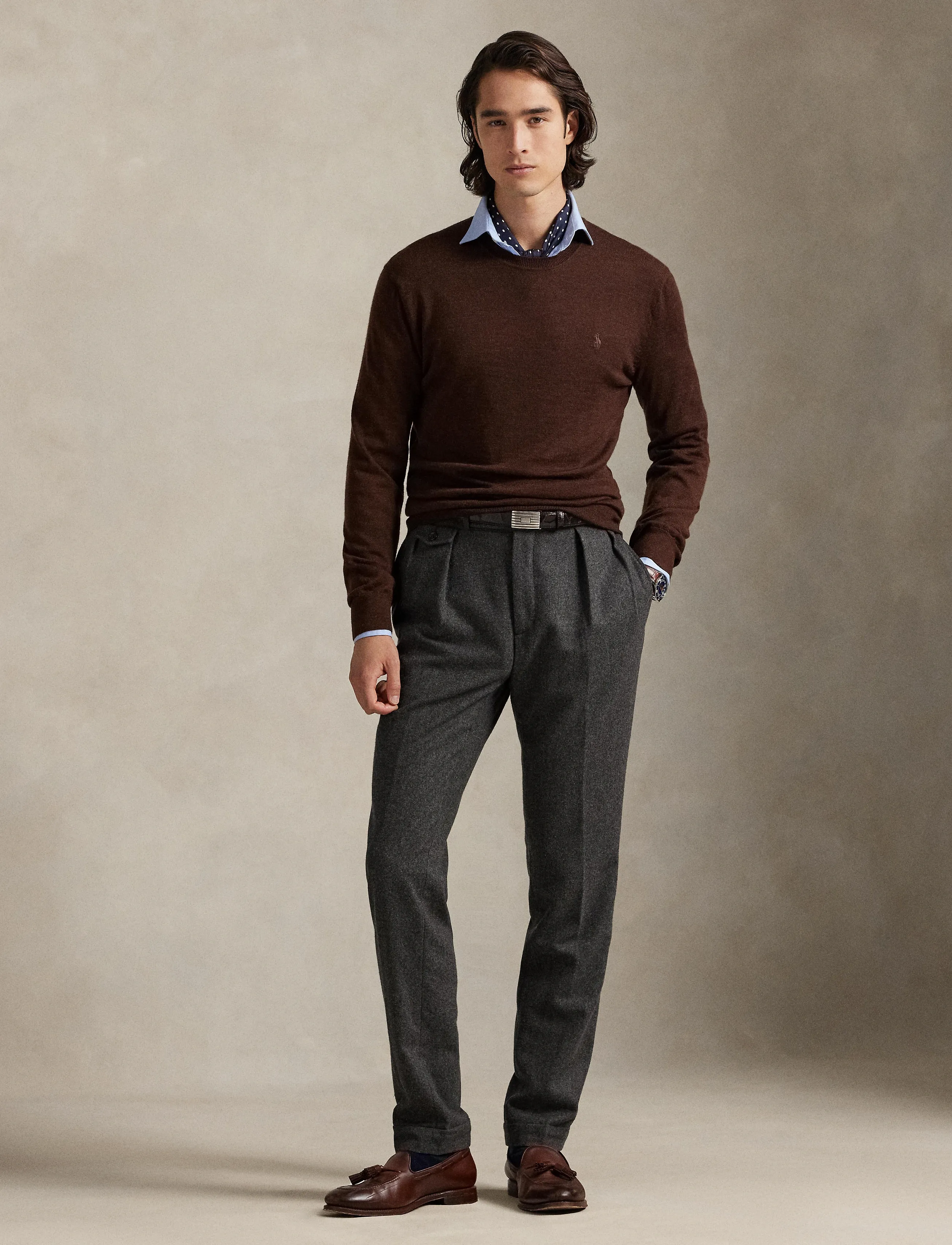 Polo Ralph Lauren Slim Fit Washable Wool Crewneck Sweater, S, Knitwear, Braun - Round Necks, Männerswear