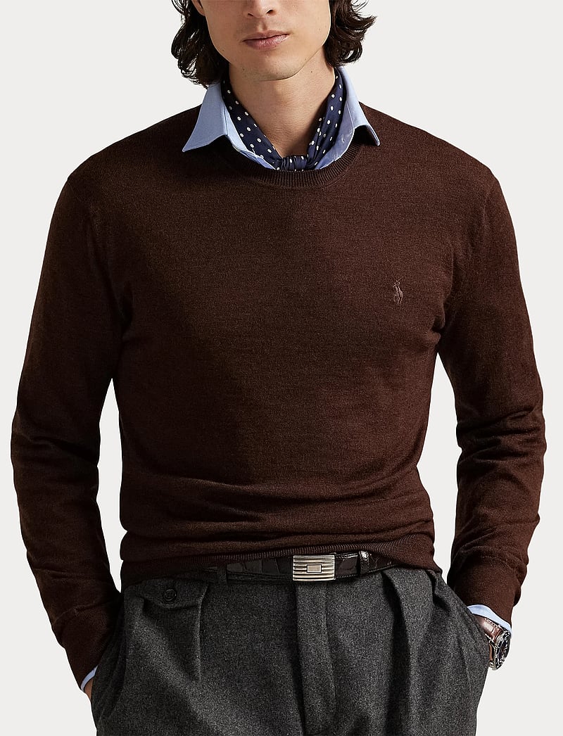 Polo Ralph Lauren - Slim Fit Washable Wool Crewneck Sweater - rund hals - burnt brown melan - 5