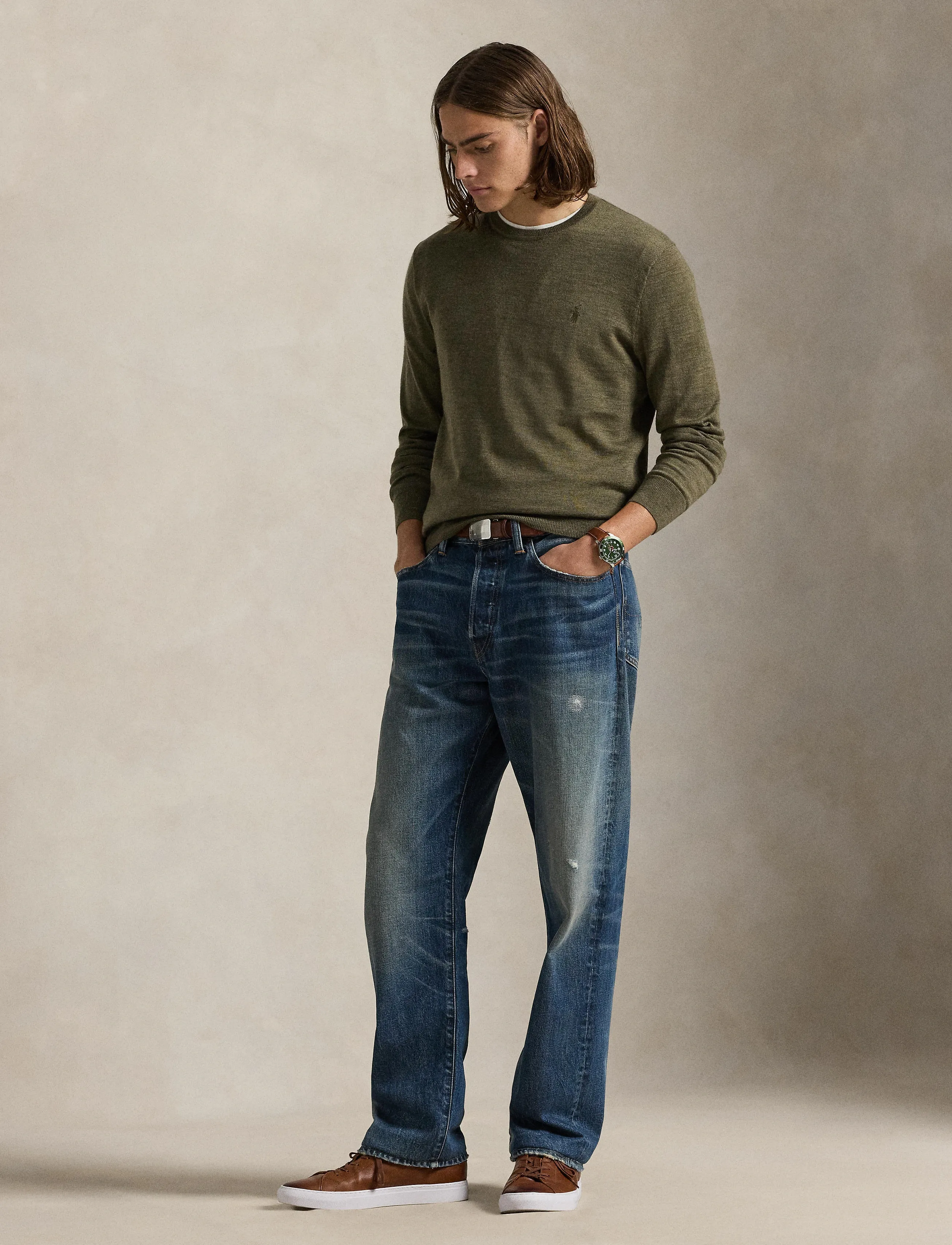 Polo Ralph Lauren Slim Fit Washable Wool Crewneck Sweater, S, Knitwear, Grün - Round Necks, Männerswear