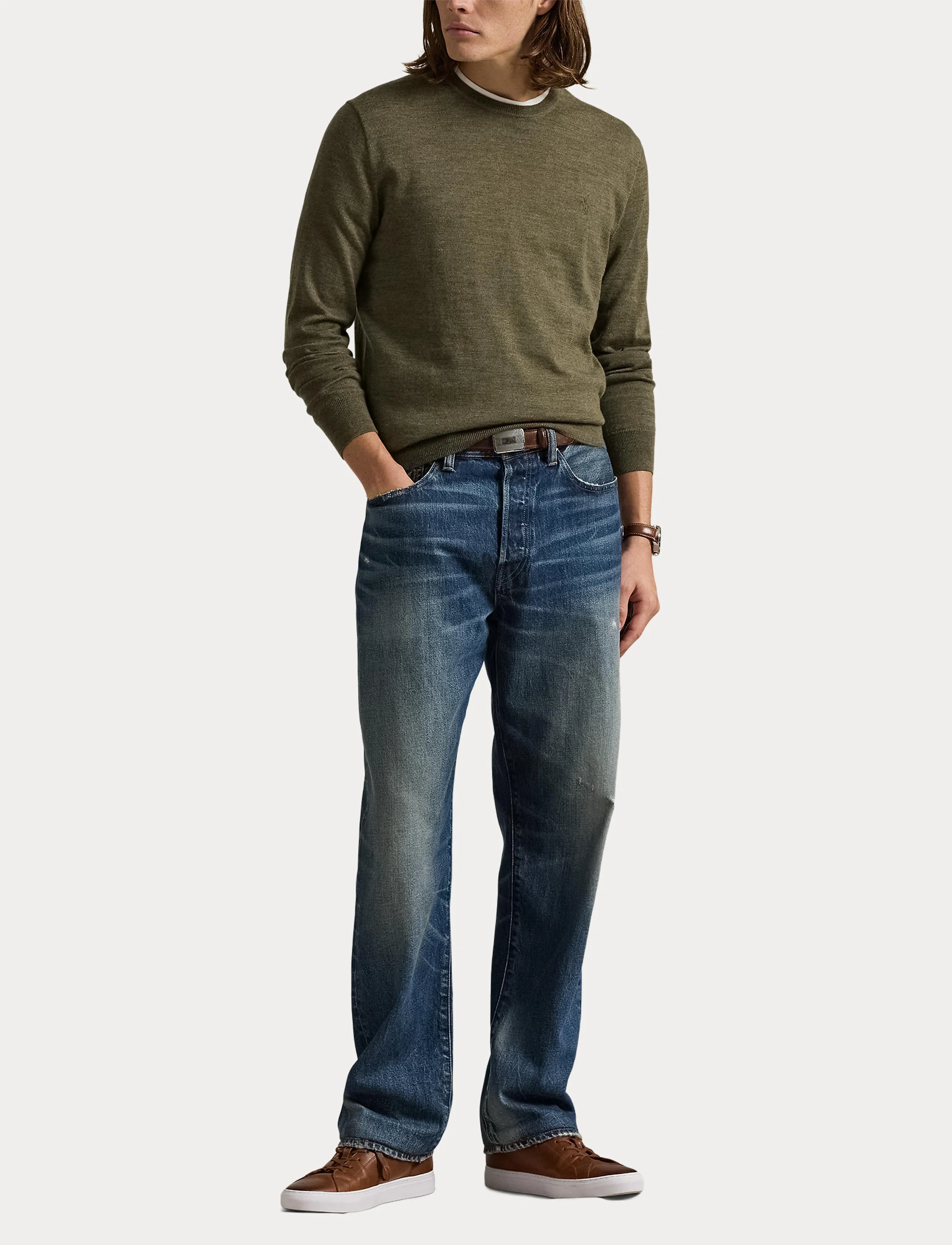 Polo Ralph Lauren - Slim Fit Washable Wool Crewneck Sweater - rund hals - cargo olive heath - 4