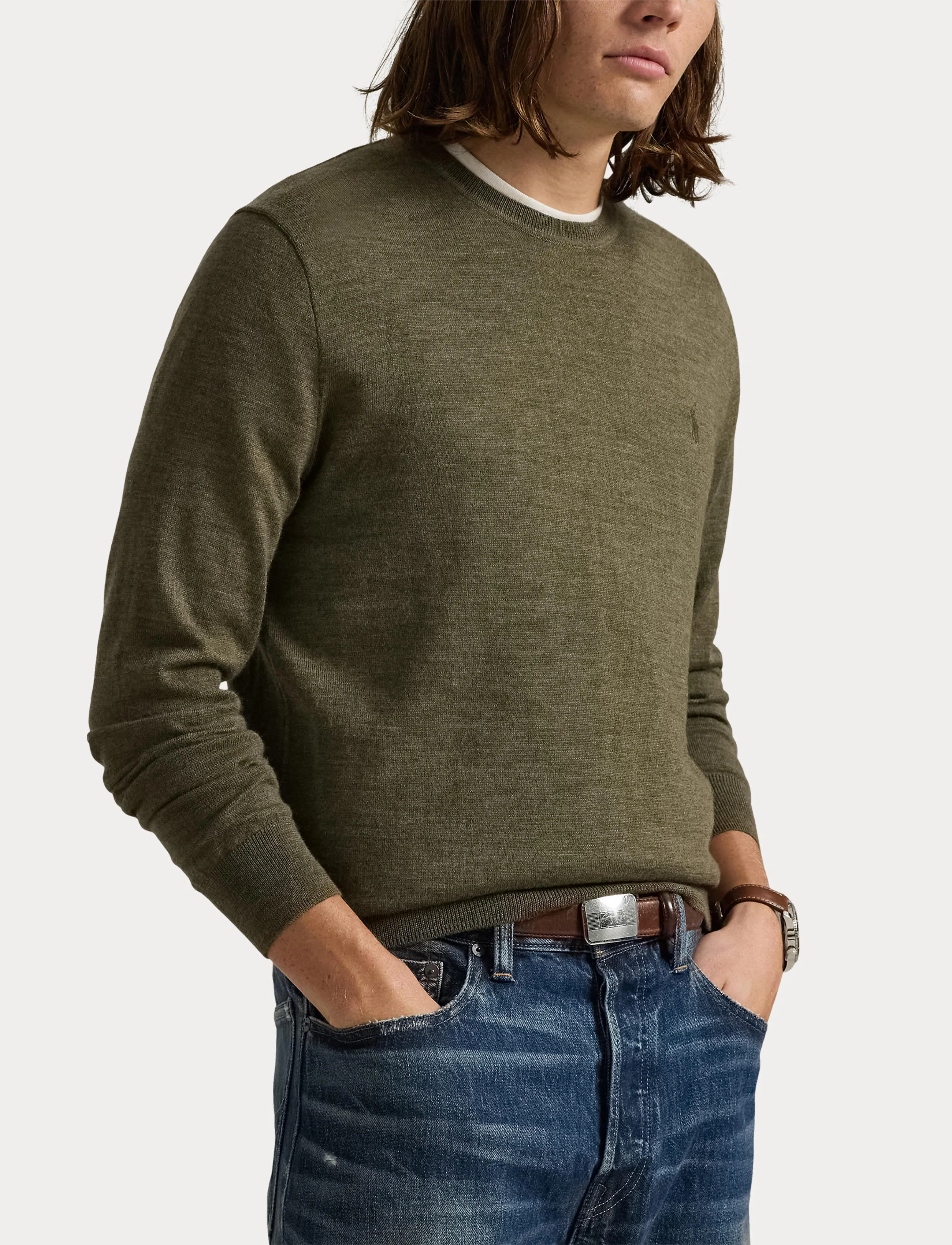 Polo Ralph Lauren - Slim Fit Washable Wool Crewneck Sweater - rund hals - cargo olive heath - 5