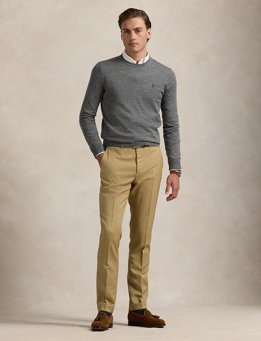 Polo Ralph Lauren - Slim Fit Washable Wool Crewneck Sweater - rund hals - fawn grey heather - 0