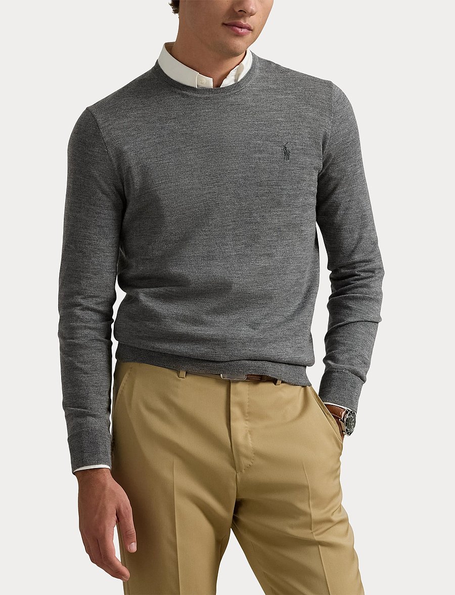 Polo Ralph Lauren - Slim Fit Washable Wool Crewneck Sweater - rund hals - fawn grey heather - 5