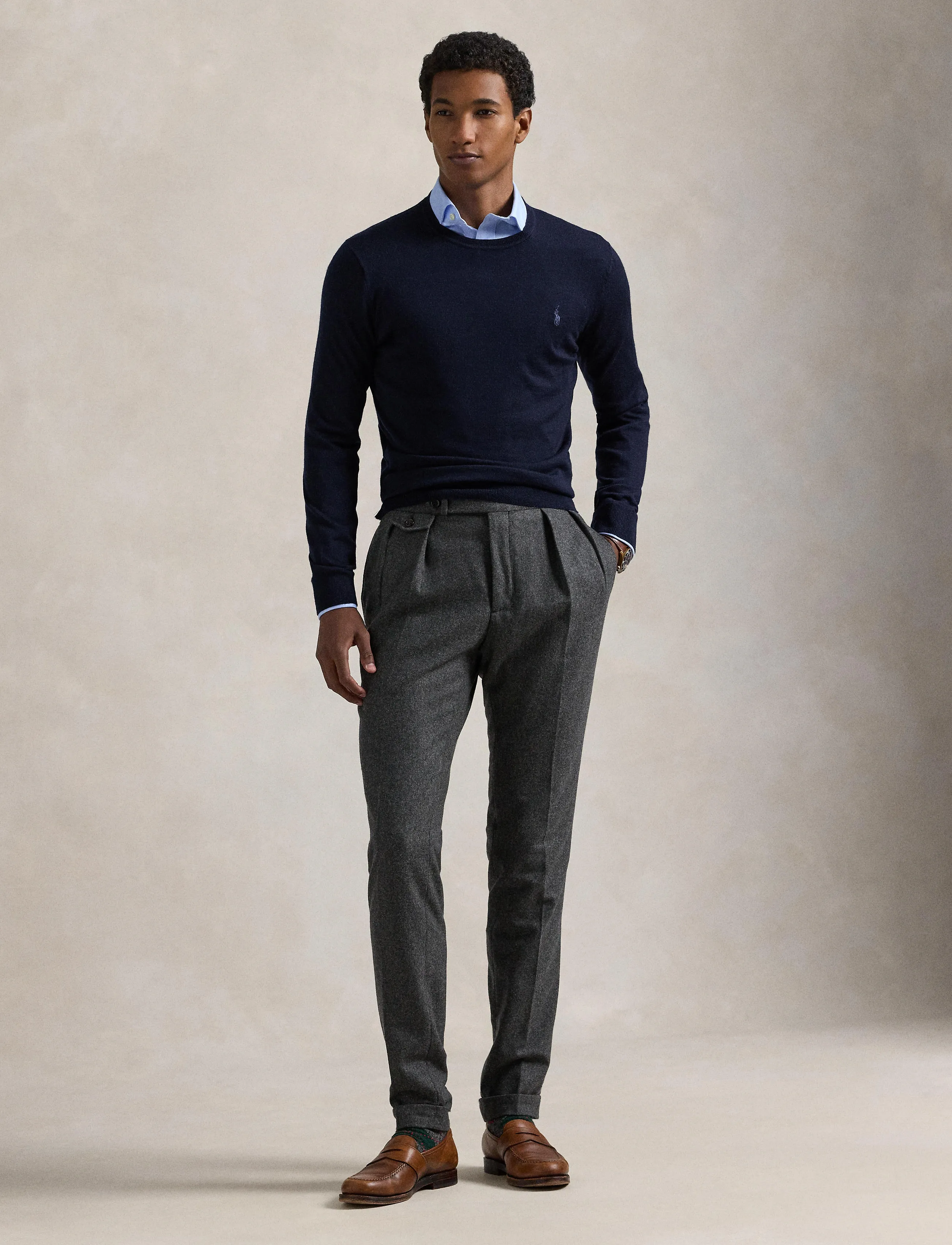 Polo Ralph Lauren Slim Fit Washable Wool Crewneck Sweater, XS, Navy, Strik > Runde Halse, Herre