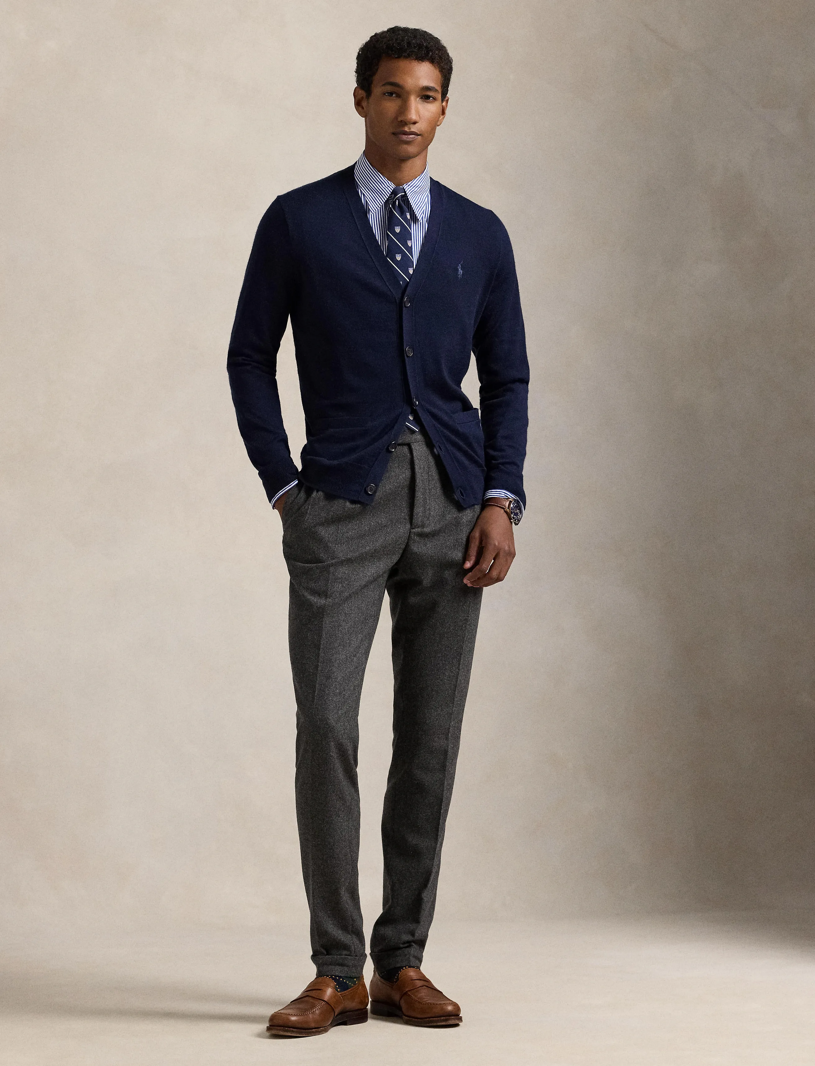 Polo Ralph Lauren Slim Fit Washable Wool V-Neck Cardigan, XXL, Navy, Strik > Cardigans, Herre