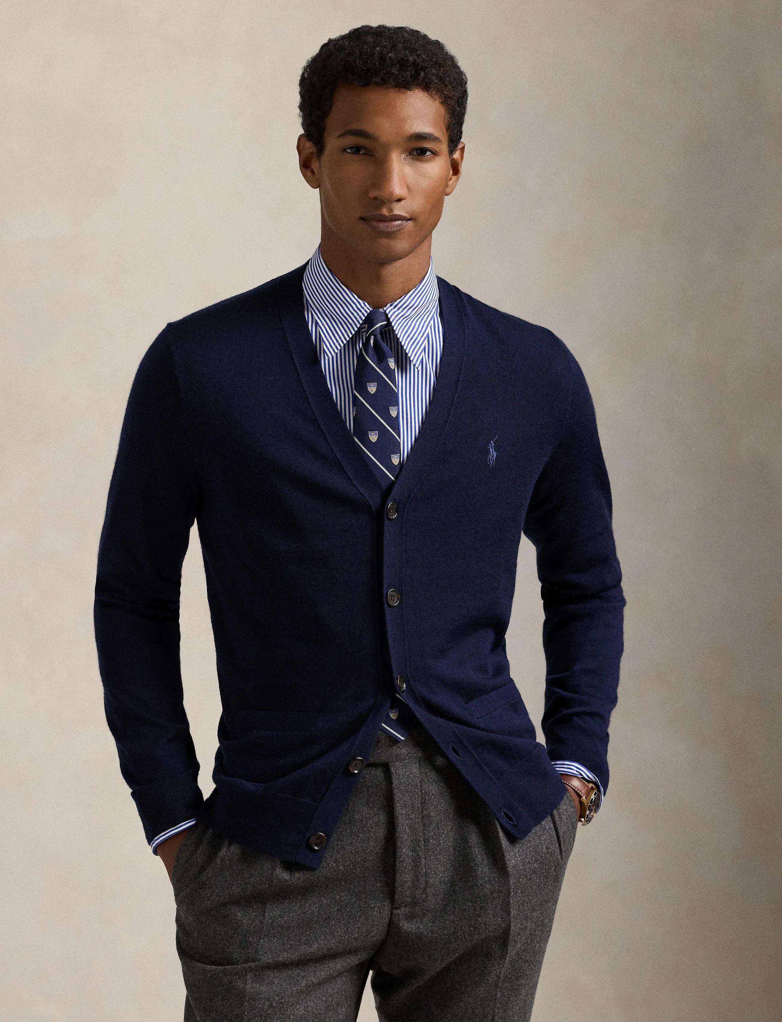 Polo Ralph Lauren - Slim Fit Washable Wool V-Neck Cardigan - cardigans - hunter navy - 3
