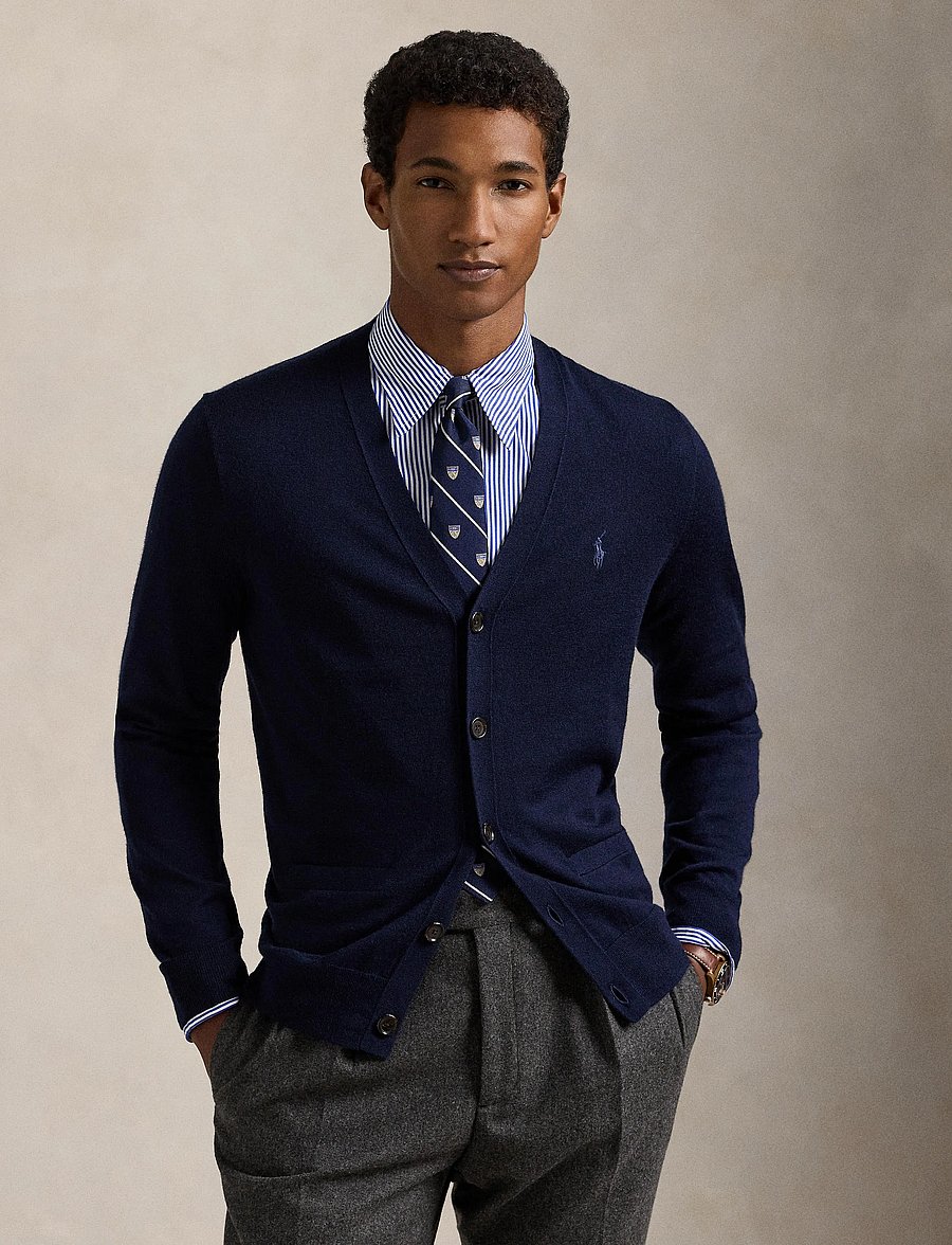 Polo Ralph Lauren - Slim Fit Washable Wool V-Neck Cardigan - cardigans - hunter navy - 3