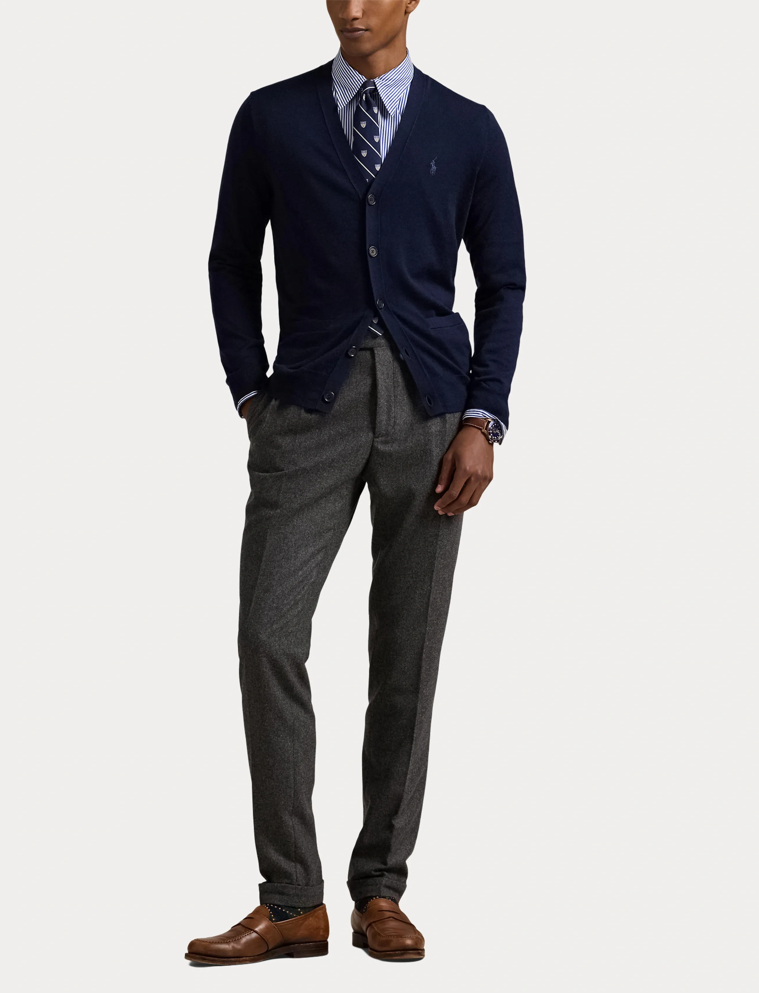 Polo Ralph Lauren - Slim Fit Washable Wool V-Neck Cardigan - cardigans - hunter navy - 4