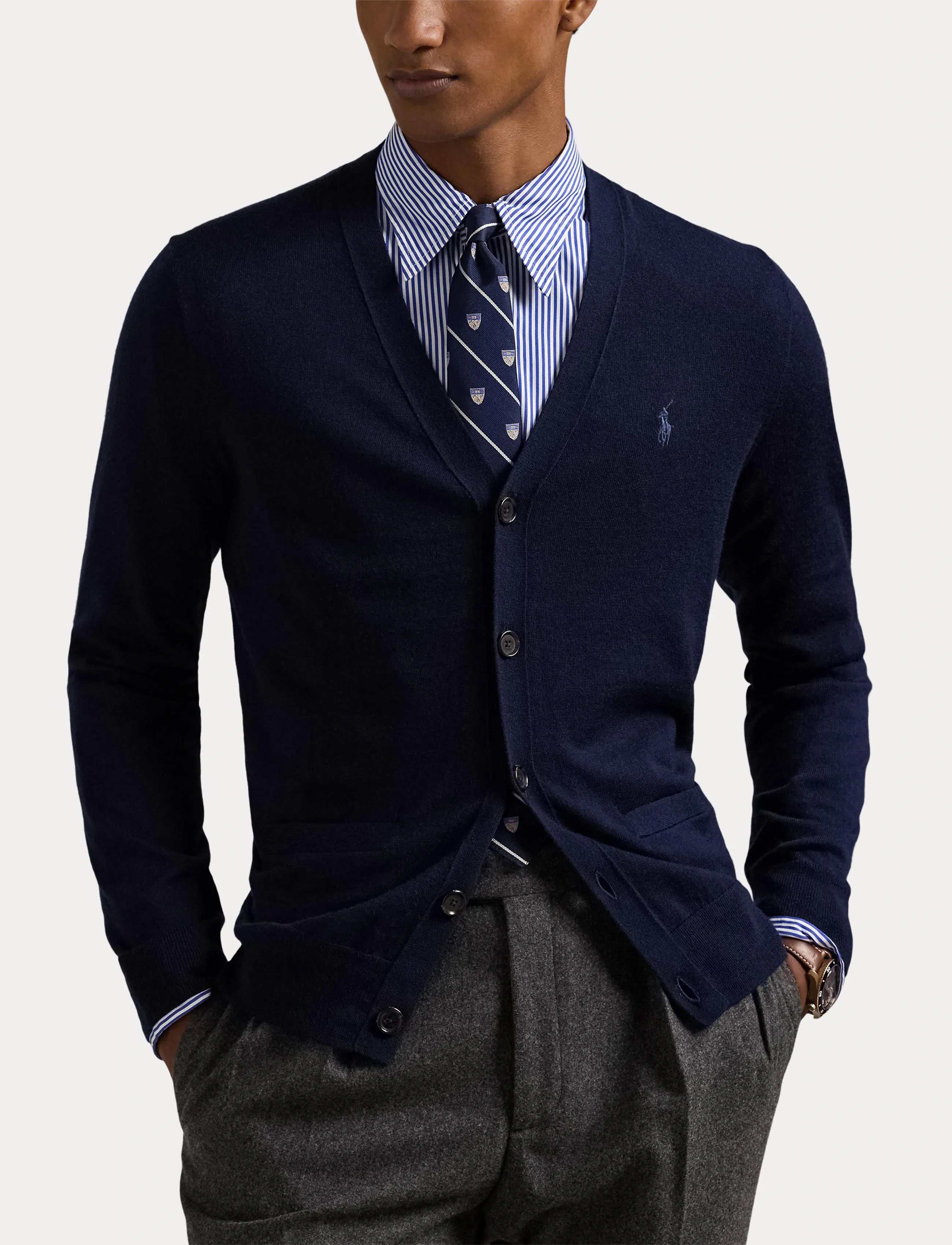 Polo Ralph Lauren - Slim Fit Washable Wool V-Neck Cardigan - cardigans - hunter navy - 5