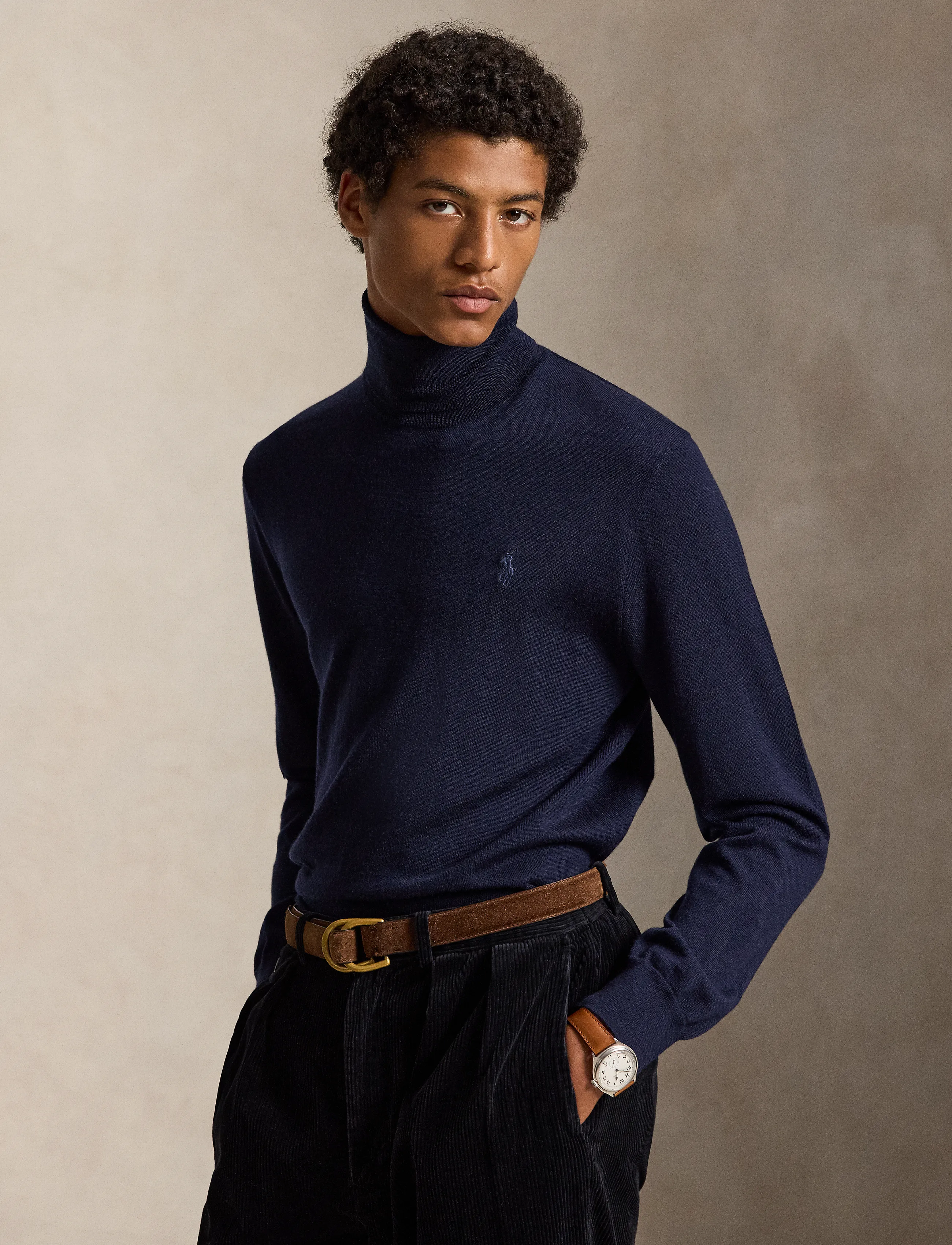 Polo Ralph Lauren Washable Wool Turtleneck Sweater, L, Navy, Strik > Rullekraves, Herre