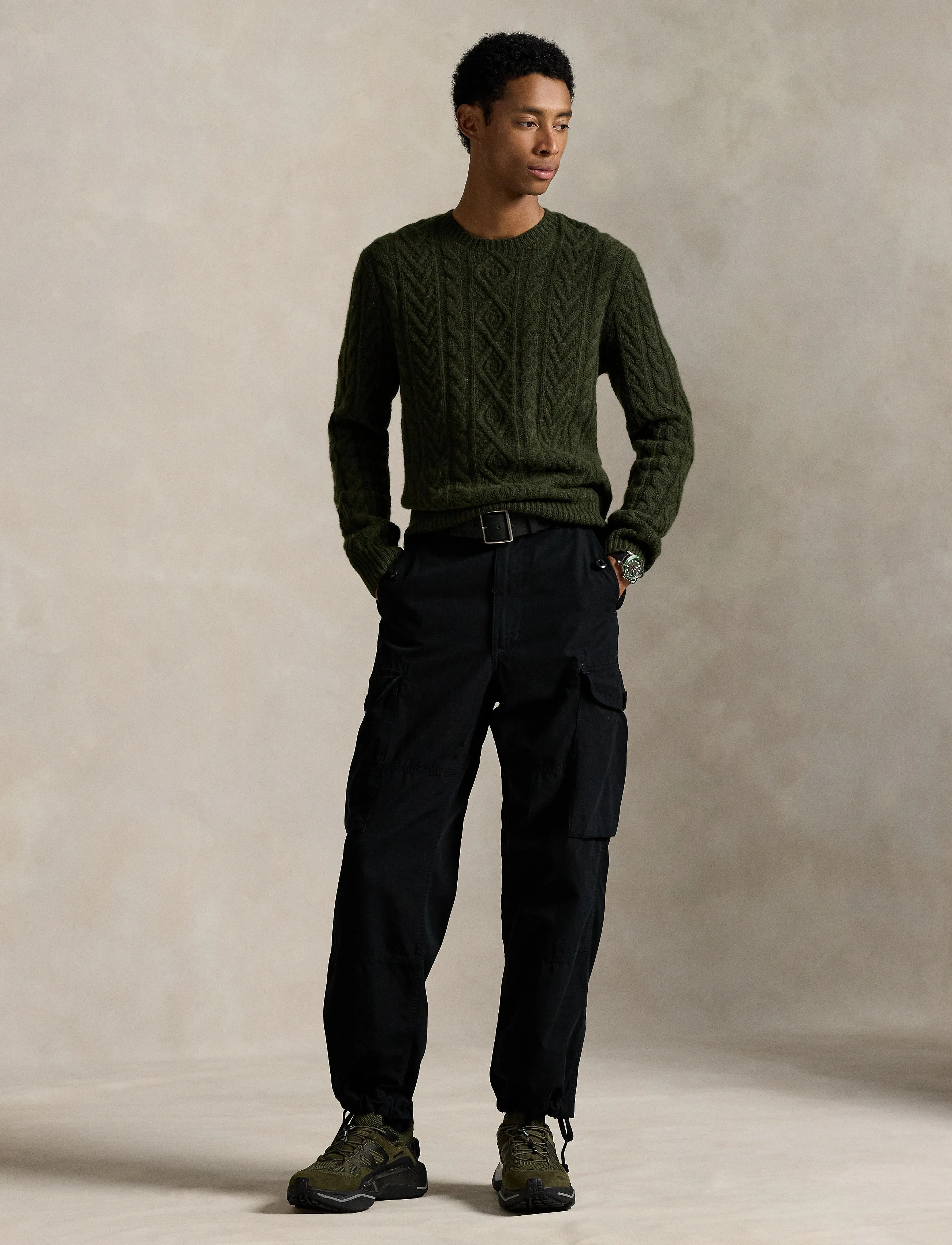 Polo Ralph Lauren Wool-Alpaca Fisherman’s Sweater, Mænd, Fiskerstriktrøje, Kakigrøn, Str: XS