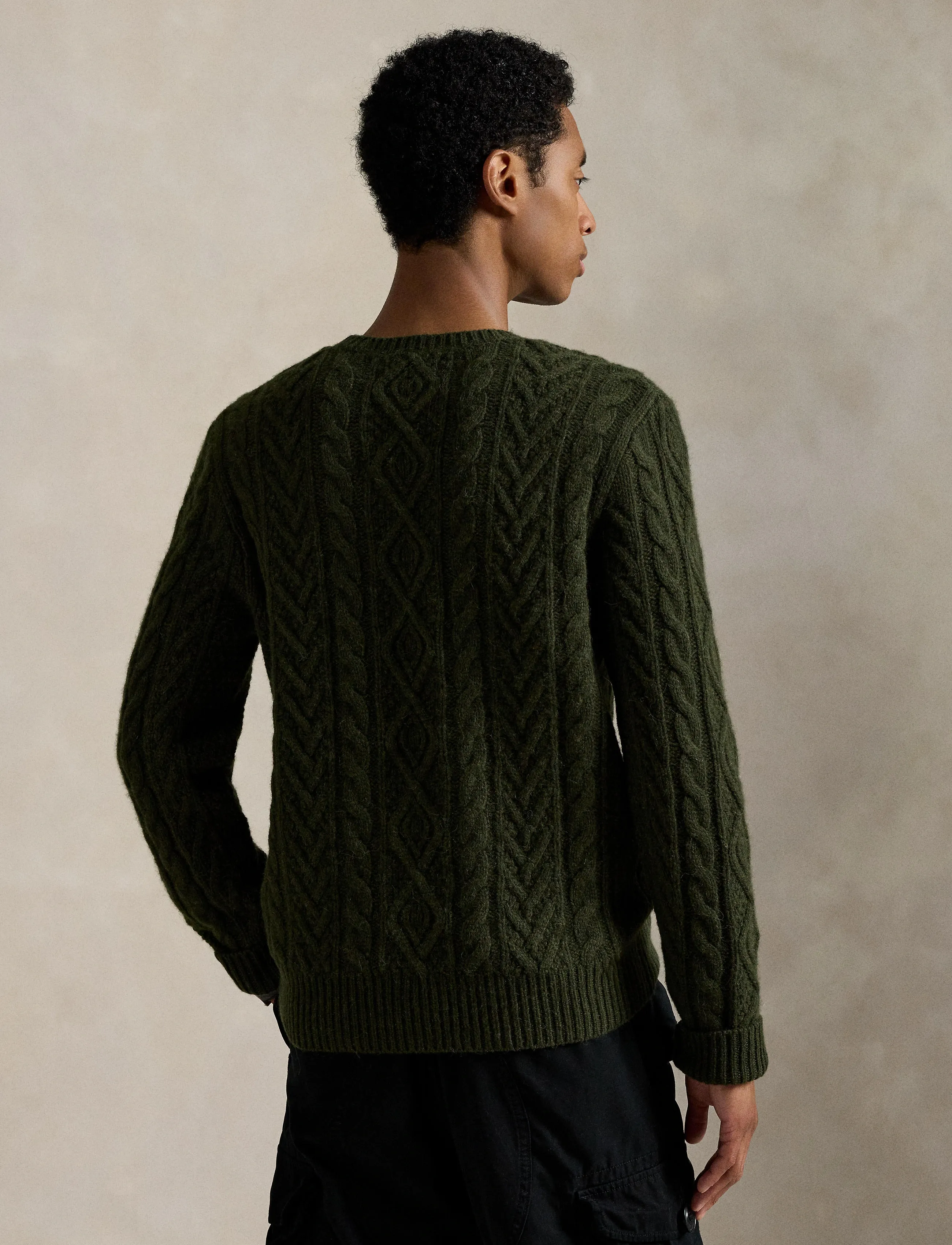 Polo Ralph Lauren - Wool-Alpaca Fisherman’s Sweater - megztinis su apvalios formos apykakle - leaf green heathe - 2