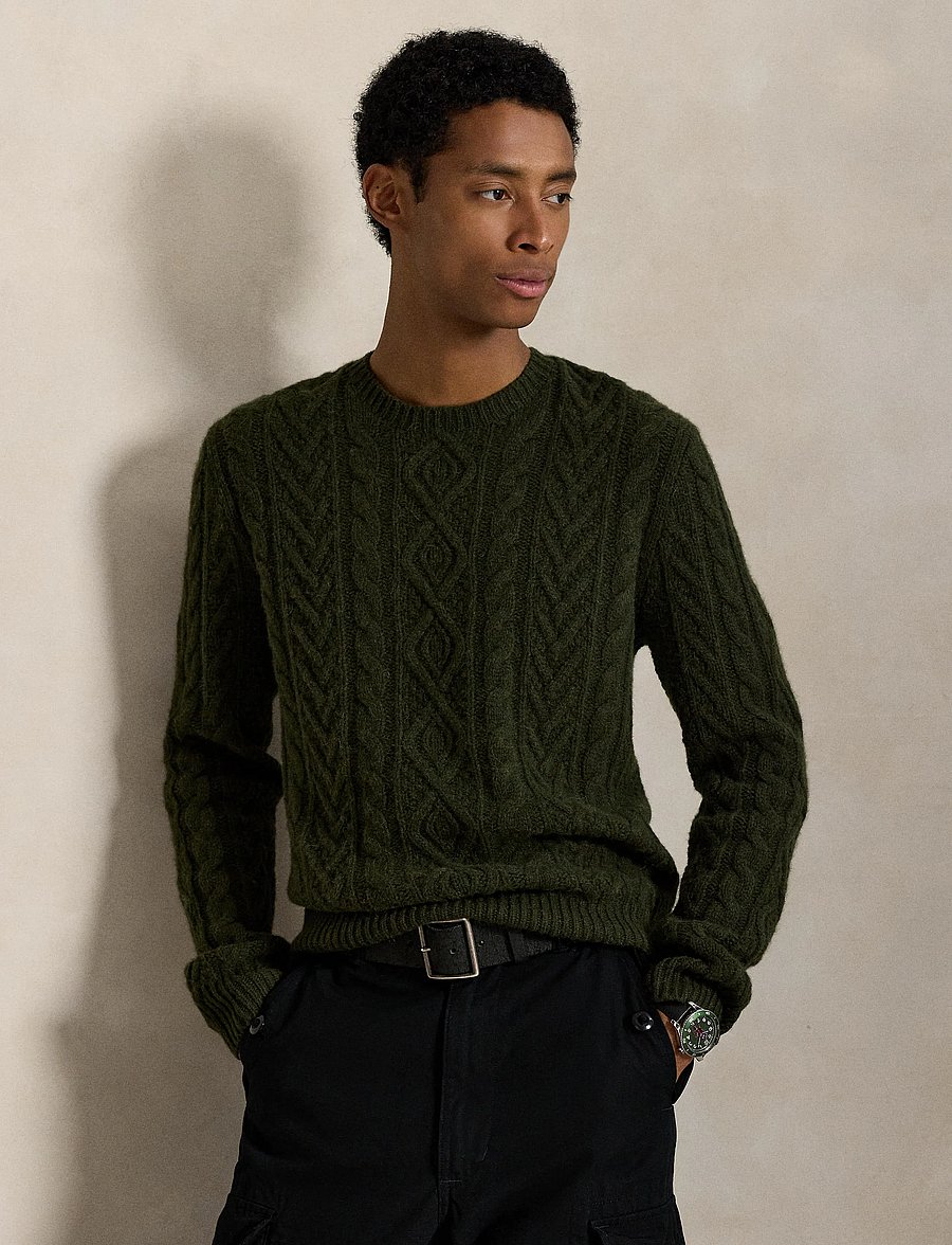 Polo Ralph Lauren - Wool-Alpaca Fisherman’s Sweater - rund hals - leaf green heathe - 3