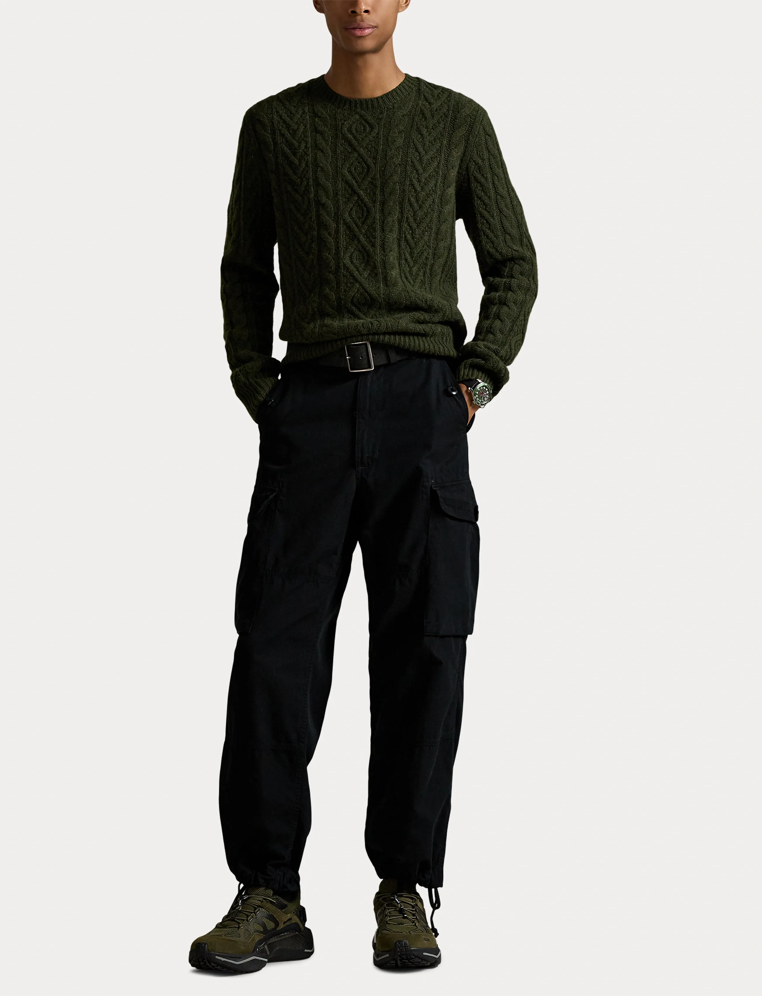Polo Ralph Lauren - Wool-Alpaca Fisherman’s Sweater - rund hals - leaf green heathe - 4