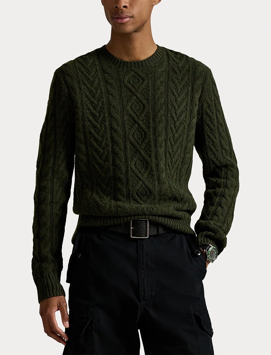 Polo Ralph Lauren - Wool-Alpaca Fisherman’s Sweater - rund hals - leaf green heathe - 5