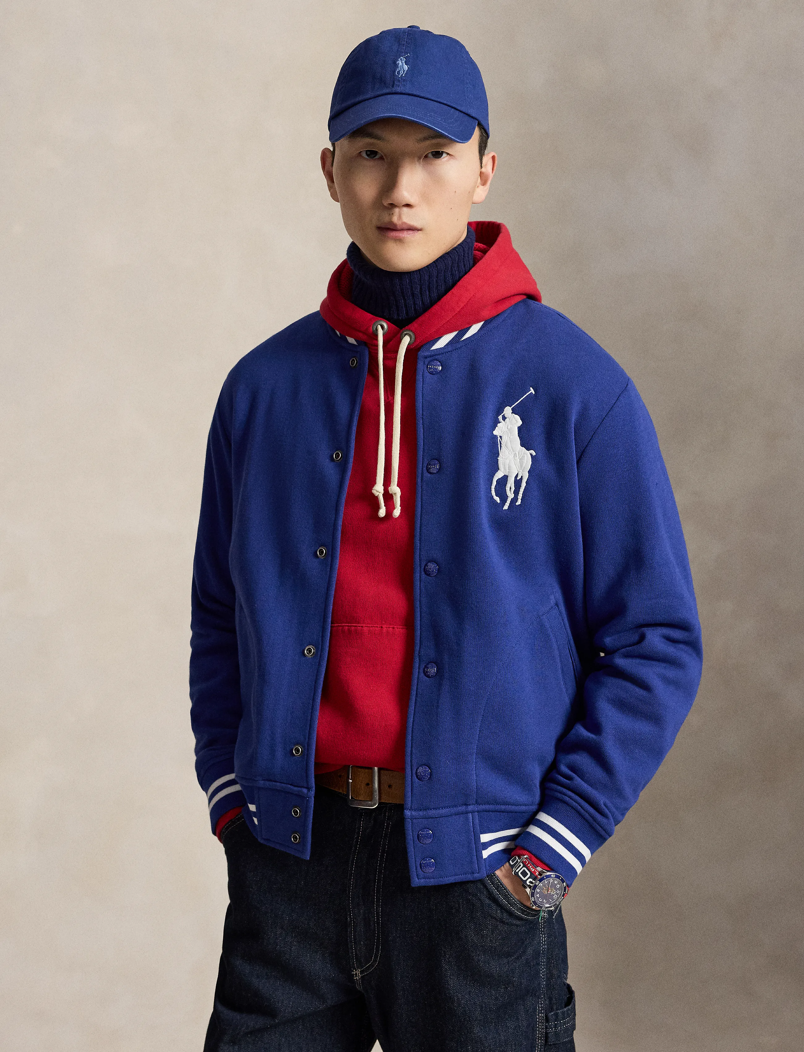 Polo Ralph Lauren Big Pony Fleece Baseball Jacket, M, Jackets, Blau - Varsity Männerswear