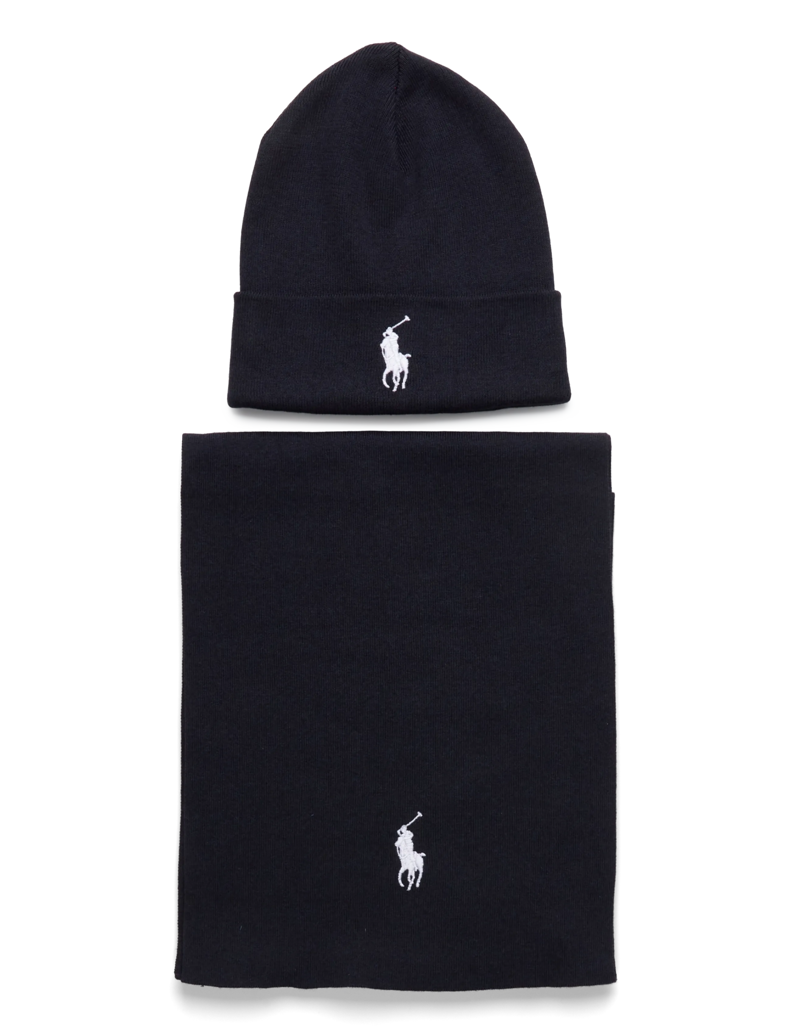 Polo Ralph Lauren Rib-Knit Cotton Beanie & Scarf Gift Set - Tørklæder - NAVY HEATHER / navy