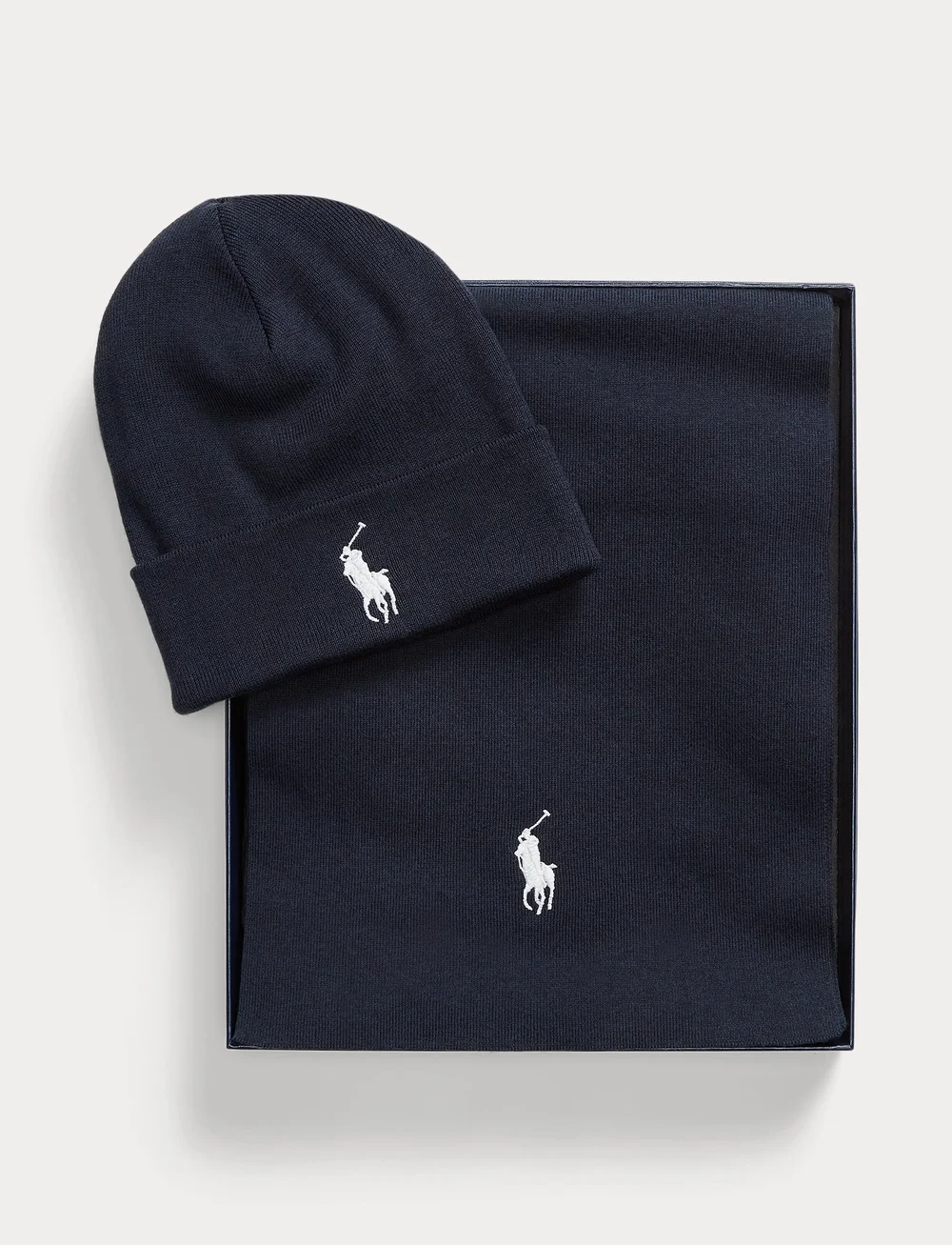 Polo Ralph Lauren - Rib-Knit Cotton Beanie & Scarf Gift Set - lightweight scarves - navy heather - 5
