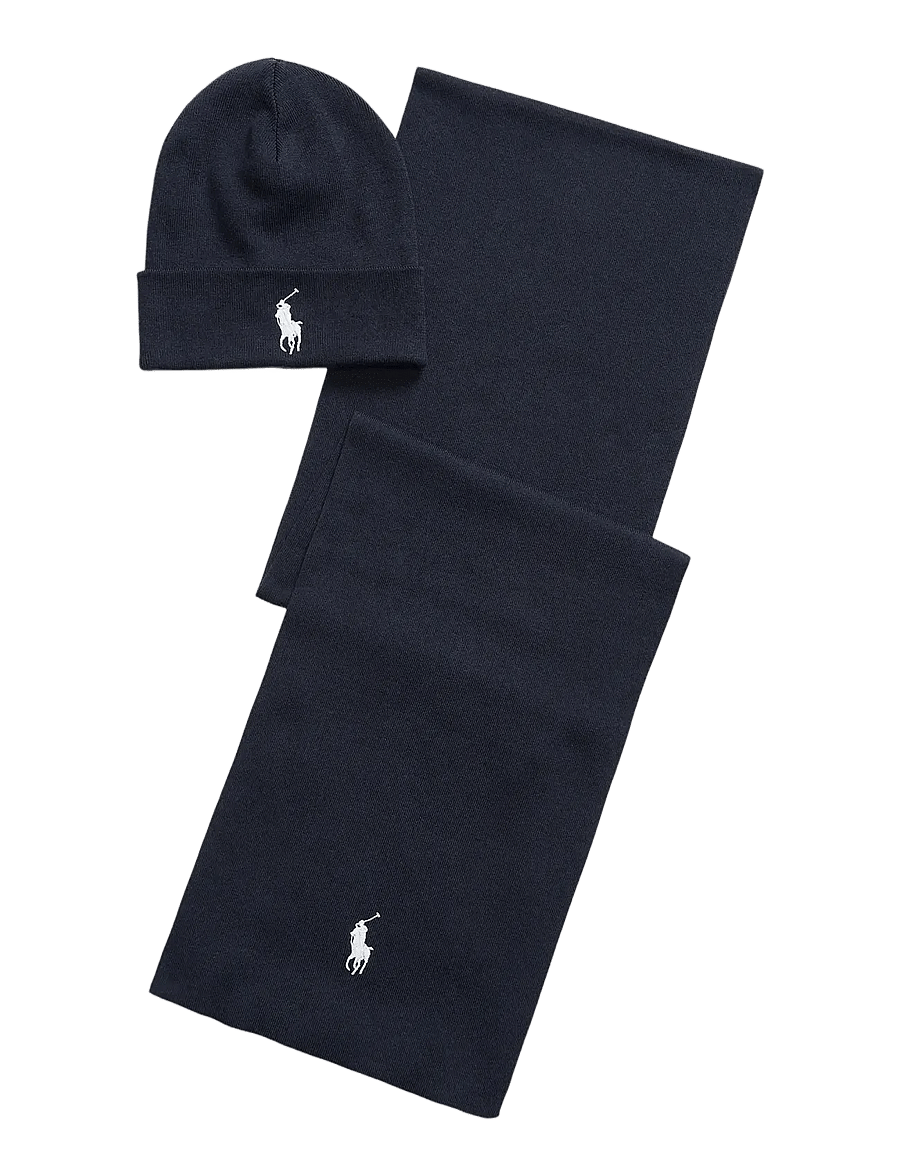 Polo Ralph Lauren - Rib-Knit Cotton Beanie & Scarf Gift Set - achetez selon l'occasion - navy heather - 4