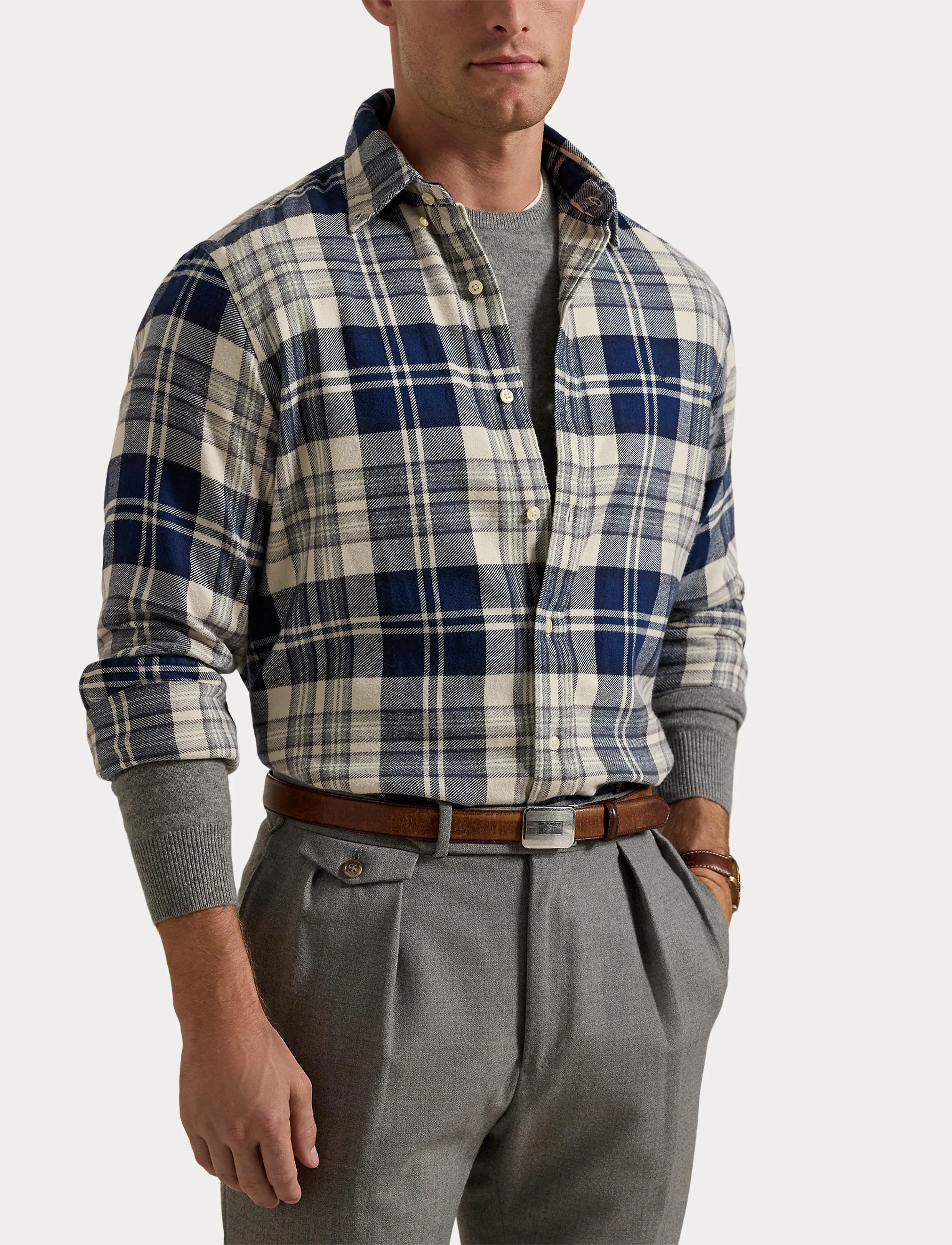 Polo Ralph Lauren - Custom Fit Plaid Brushed Flannel Shirt - 6553 off white/na - 5