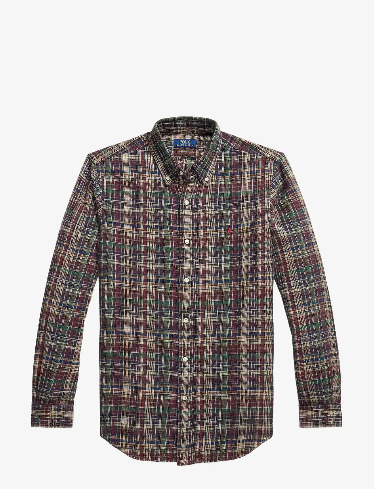 Polo Ralph Lauren - Custom Fit Plaid Brushed Flannel Shirt - basic skjorter - 6911 wine khaki m - 1