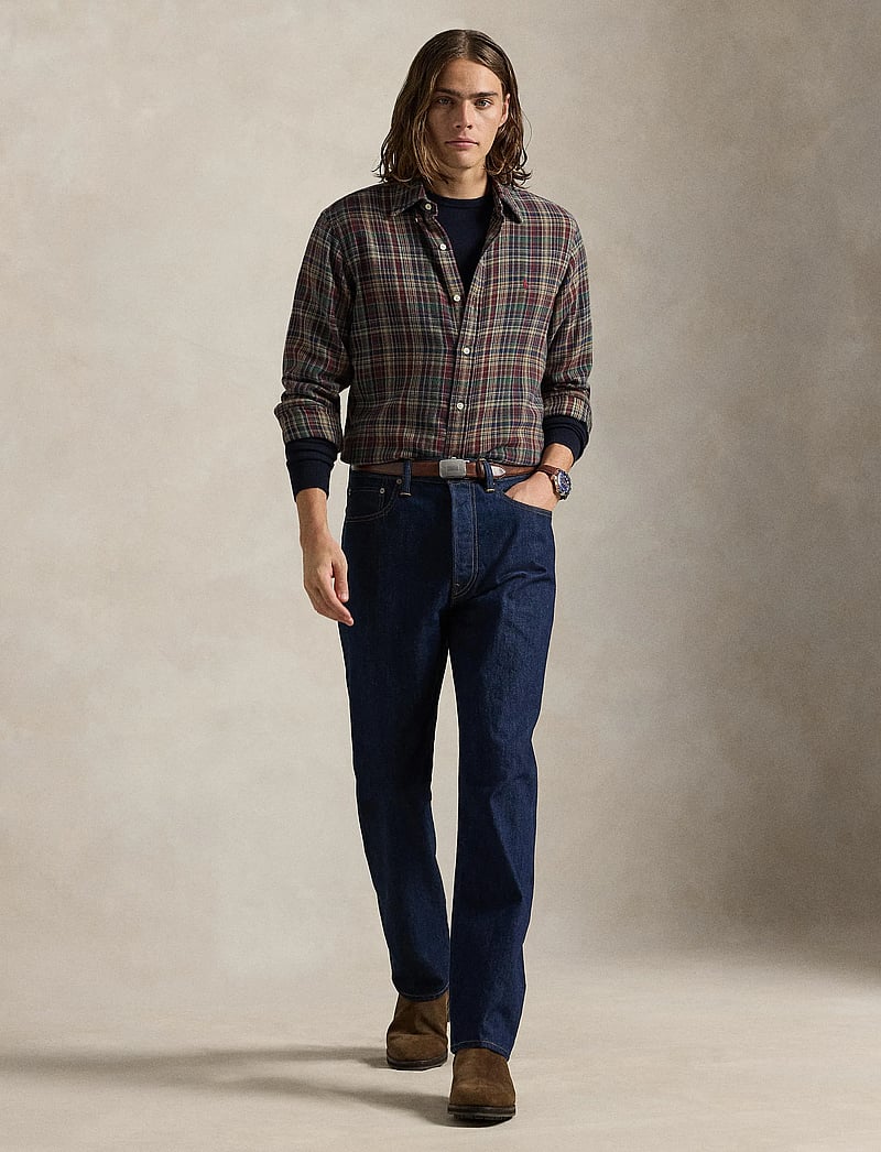 Polo Ralph Lauren - Custom Fit Plaid Brushed Flannel Shirt - flannel shirts - 6911 wine khaki m - 0