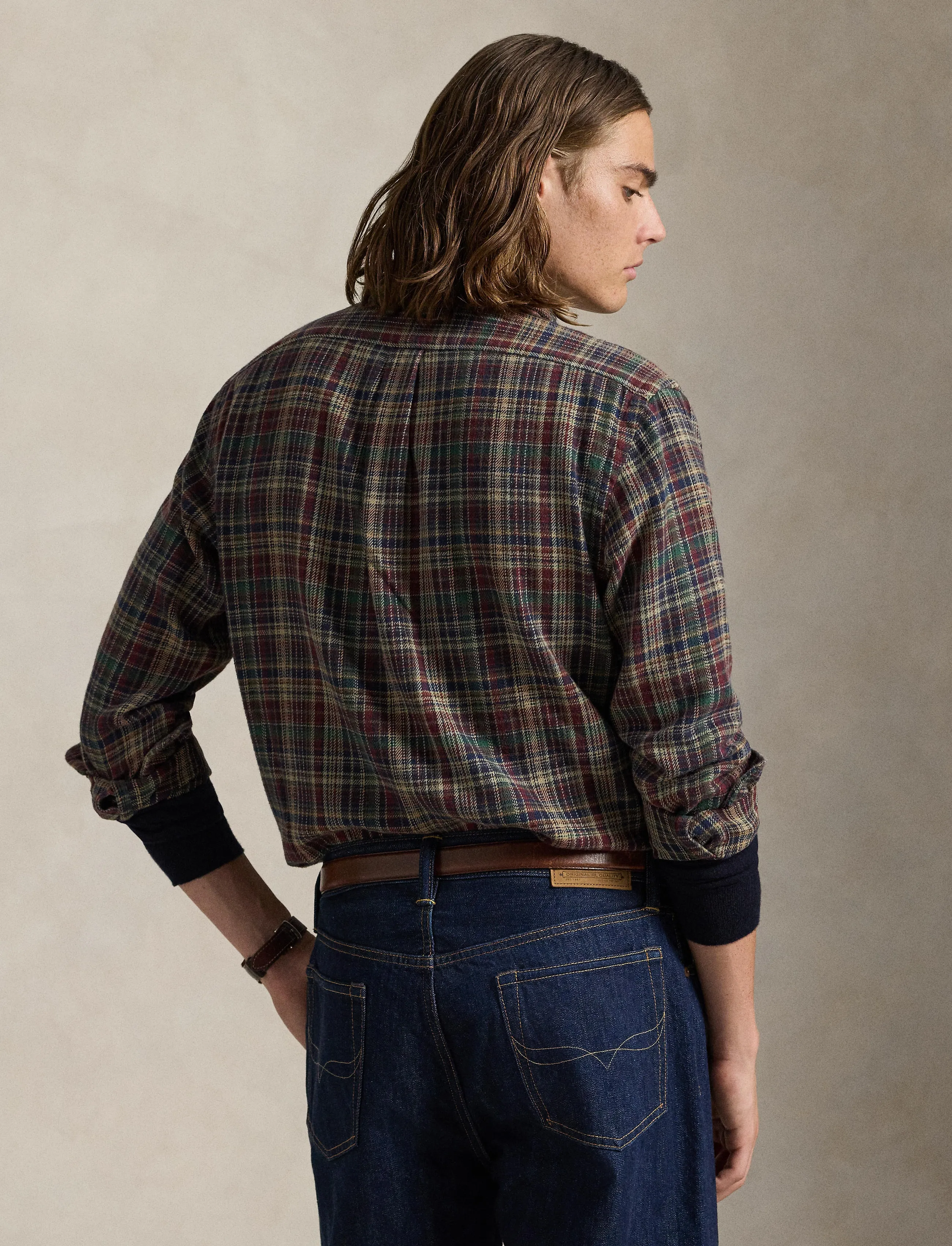 Polo Ralph Lauren - Custom Fit Plaid Brushed Flannel Shirt - 6911 wine khaki m - 2