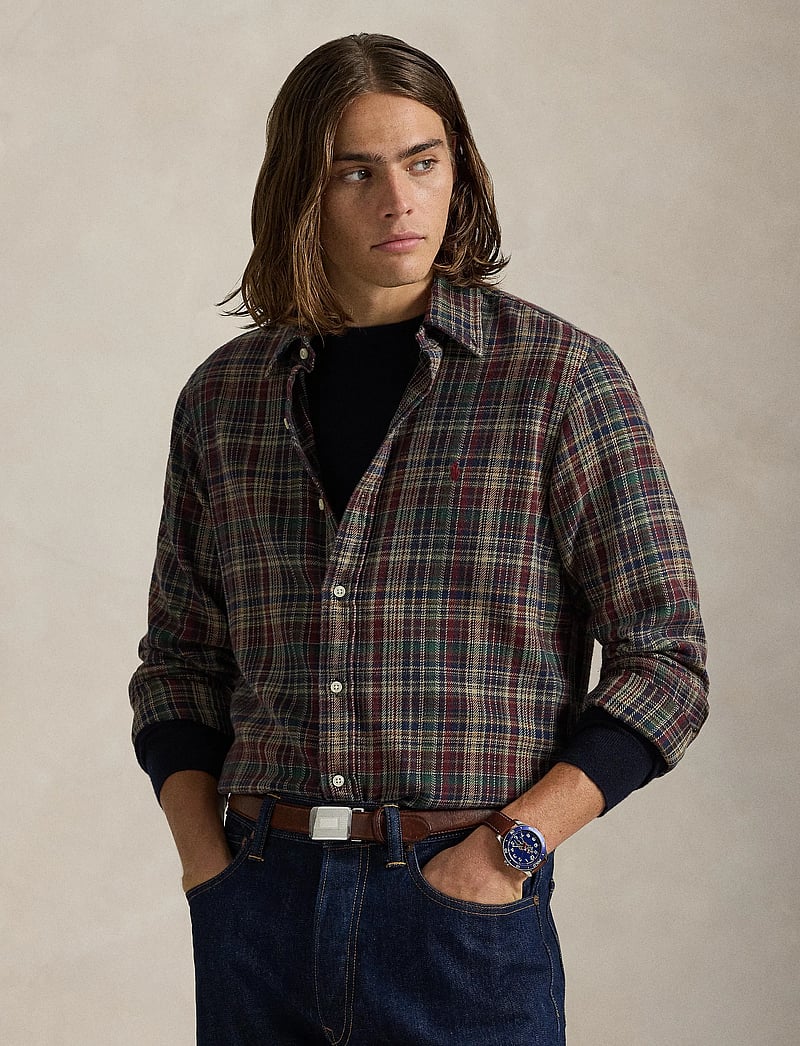 Polo Ralph Lauren - Custom Fit Plaid Brushed Flannel Shirt - flannel shirts - 6911 wine khaki m - 3