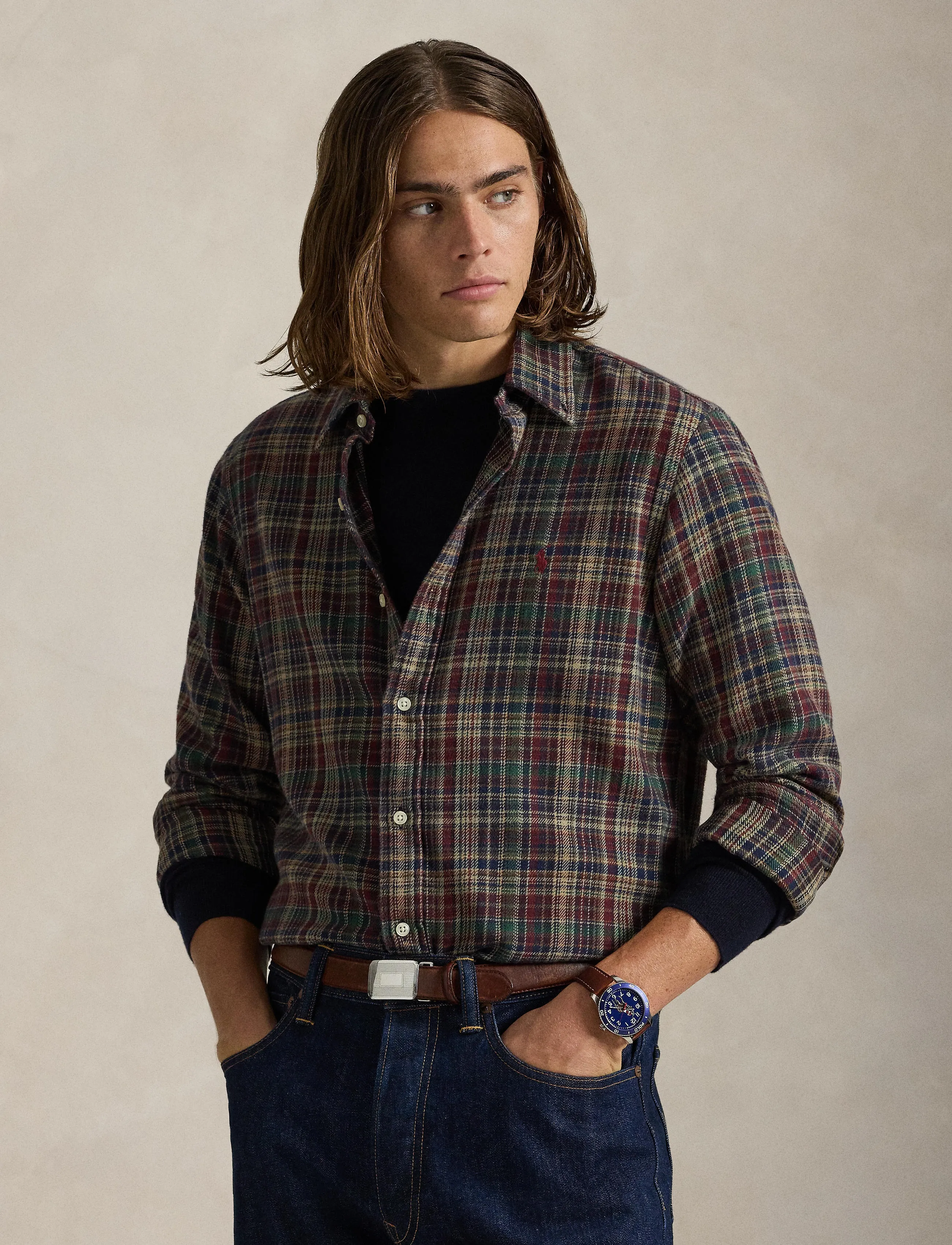 Polo Ralph Lauren - Custom Fit Plaid Brushed Flannel Shirt - 6911 wine khaki m - 3