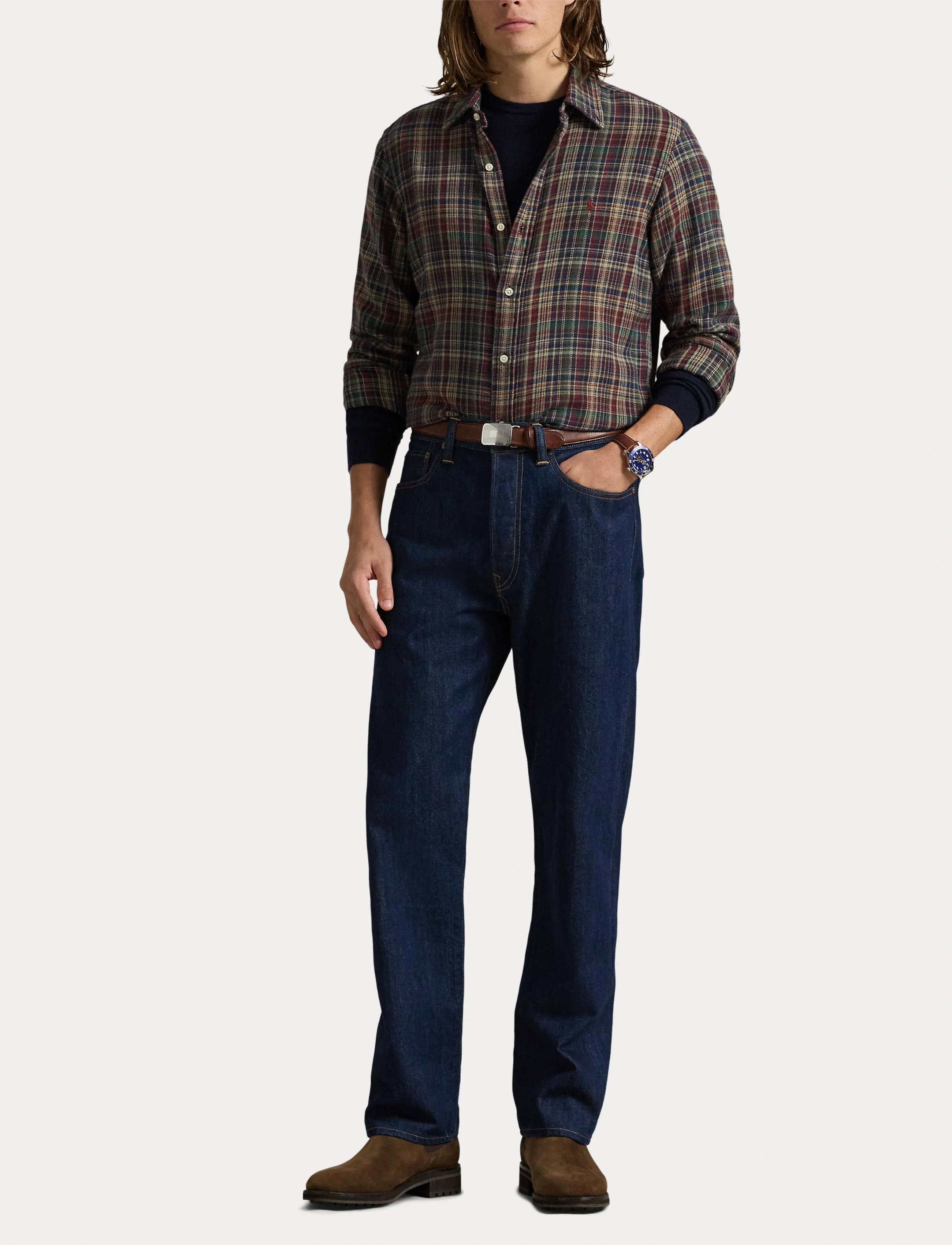 Polo Ralph Lauren - Custom Fit Plaid Brushed Flannel Shirt - 6911 wine khaki m - 4