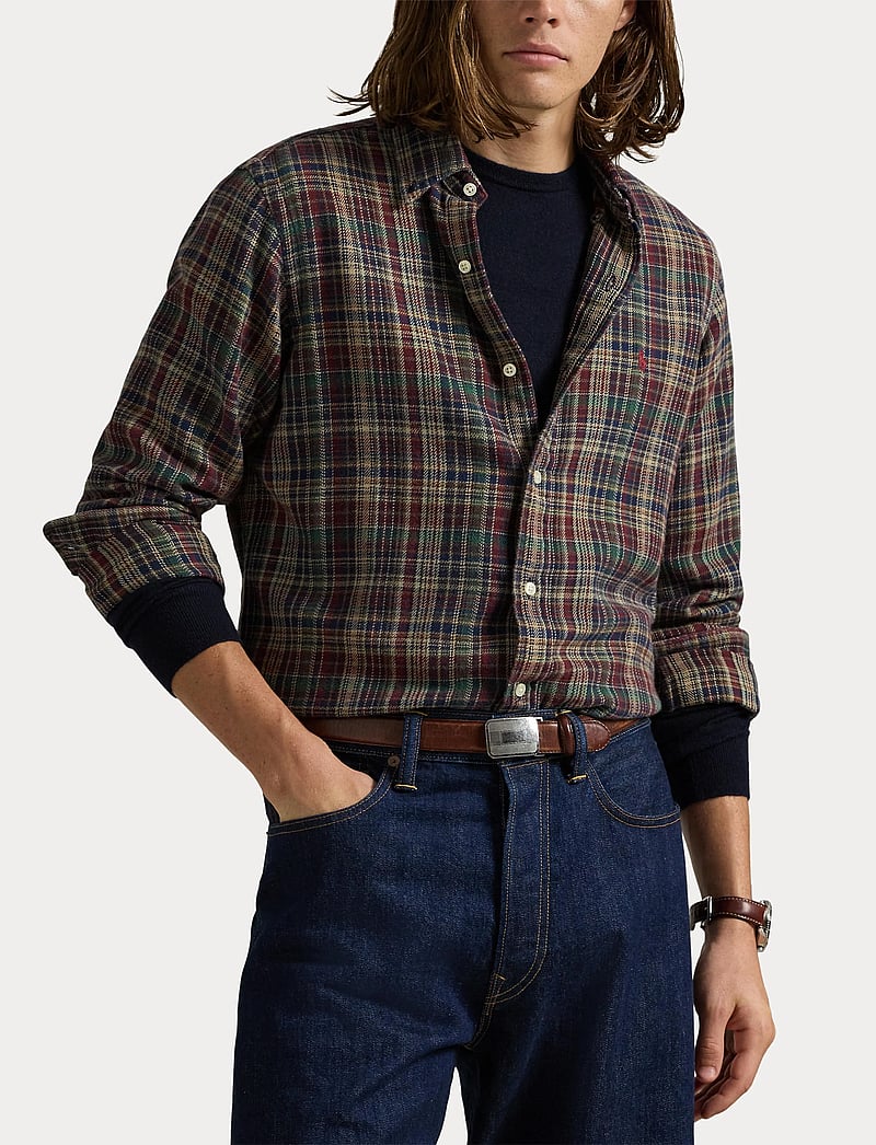 Polo Ralph Lauren - Custom Fit Plaid Brushed Flannel Shirt - flannel shirts - 6911 wine khaki m - 5